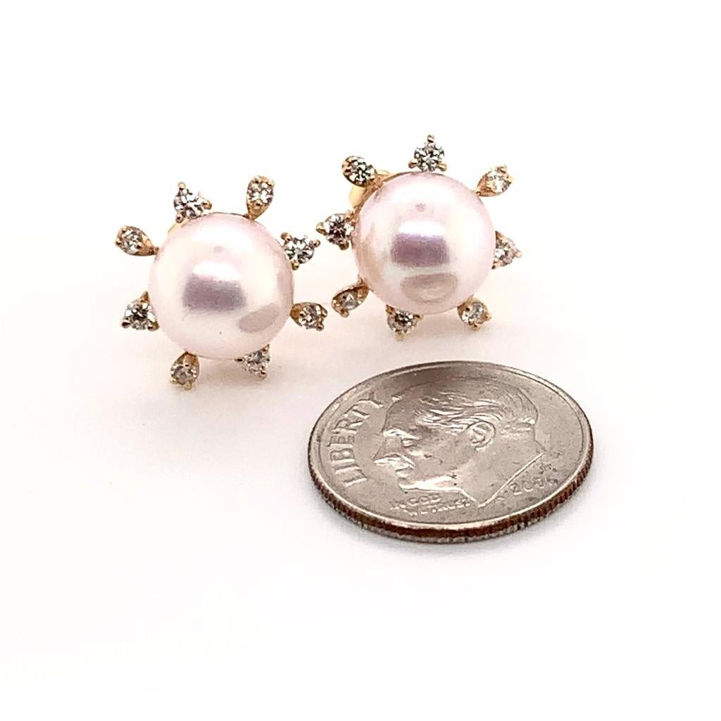 Boucles d'oreilles Akoya en or jaune 14 carats et diamants certifiés en vente 5