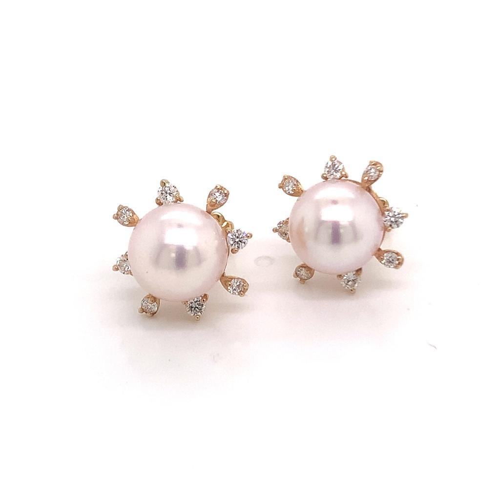 Diamant-Diamant- Akoya-Perlen-Ohrringe 14 Karat Gelbgold zertifiziert im Angebot 7