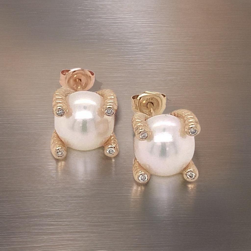 Orecchini di diamanti e perle Akoya in oro giallo 14 carati certificati in vendita 9