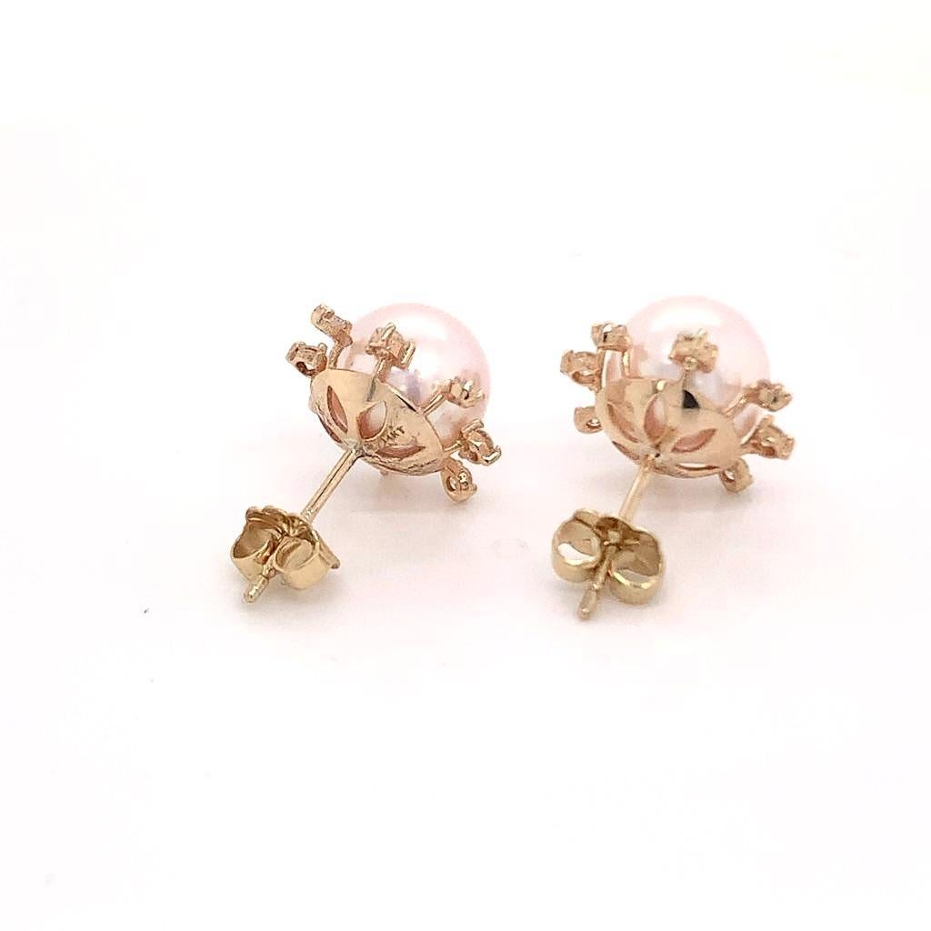 Boucles d'oreilles Akoya en or jaune 14 carats et diamants certifiés en vente 2