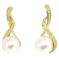 Diamond Akoya Pearl Earrings 14k Gold Large Certified