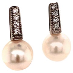 Diamond Akoya Pearl Earrings 14k White Gold Certified