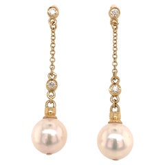 Diamond Akoya Pearl Earrings 14k Yellow Gold Certified