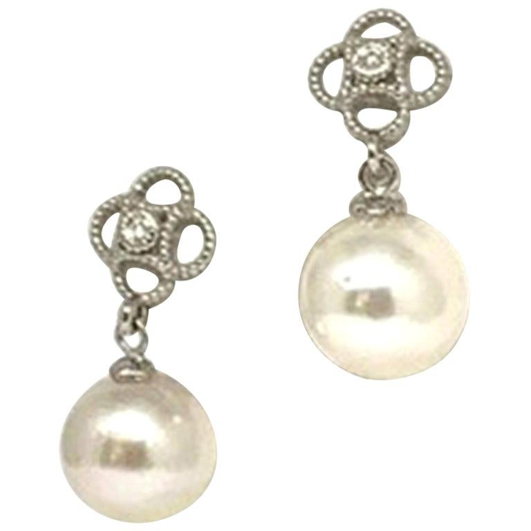 Diamond Akoya Pearl Earrings Women 14k Gold Certified