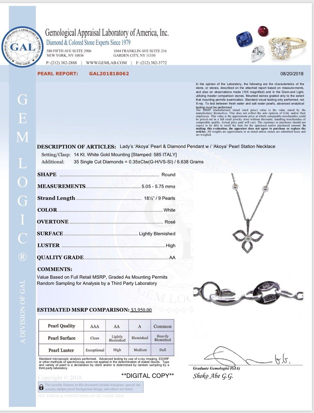 Collier de perles Akoya en or 14 carats et diamants certifiés en vente 6