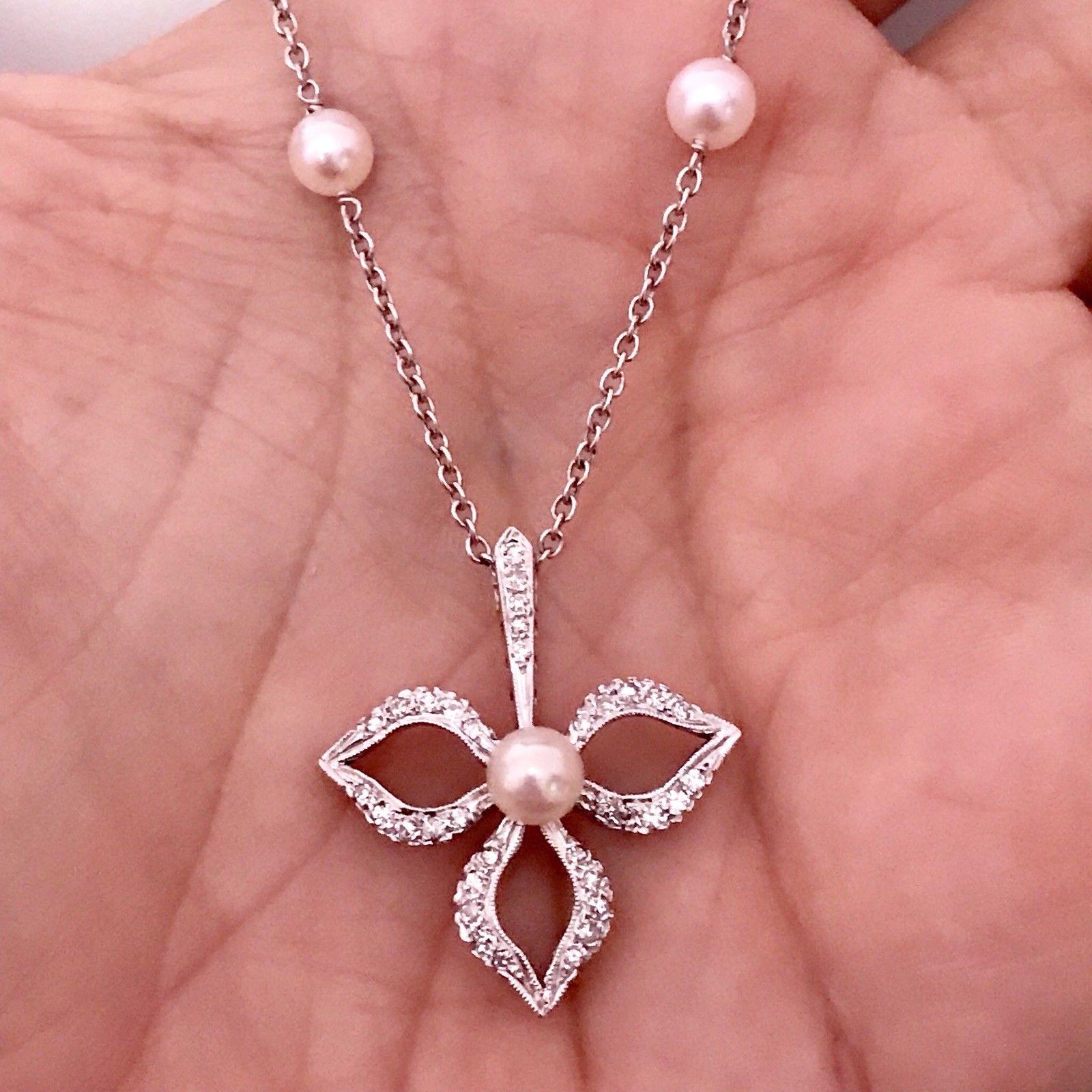Fine Quality Akoya Pearl Diamond Necklace 14k Gold 5.75 mm 18.5