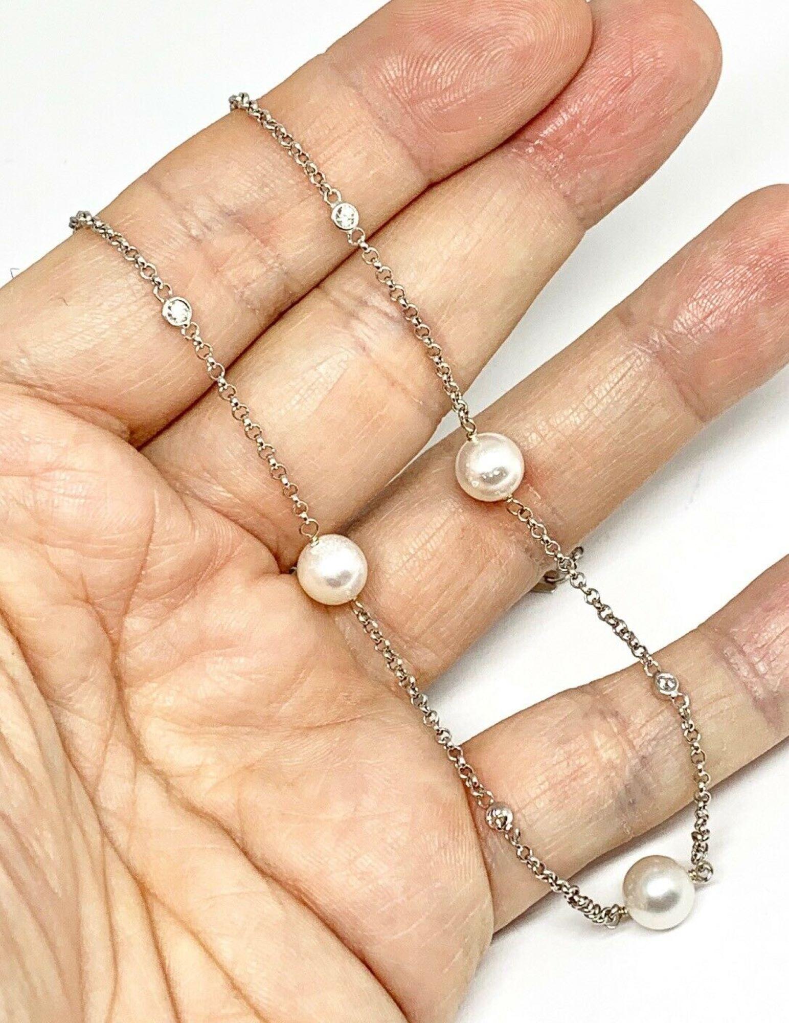 Fine Quality Akoya Pearl Diamond Necklace 14k Gold 7.90 mm 20