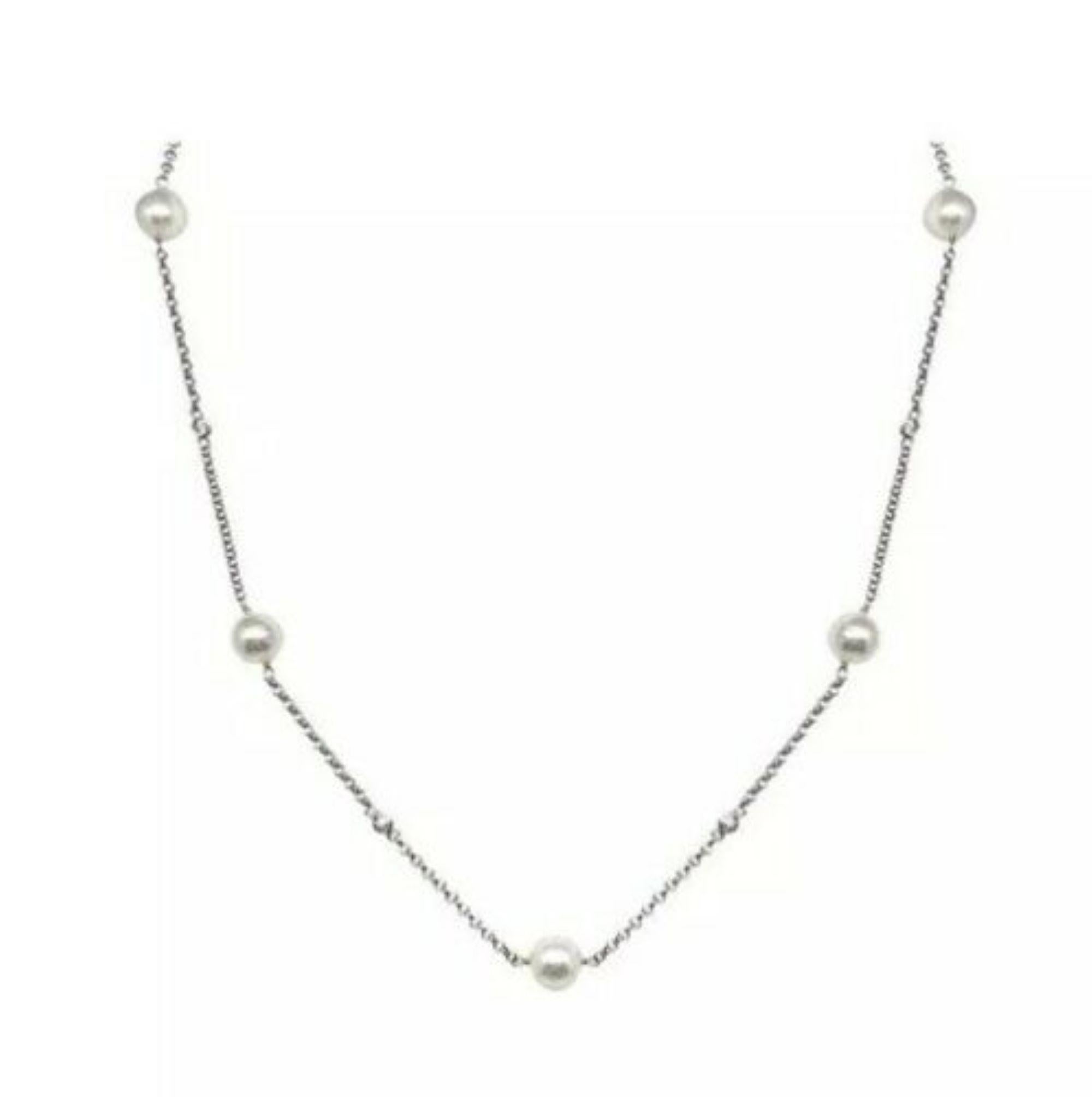 Diamond Akoya Pearl Necklace 14 Karat Gold Certified 1