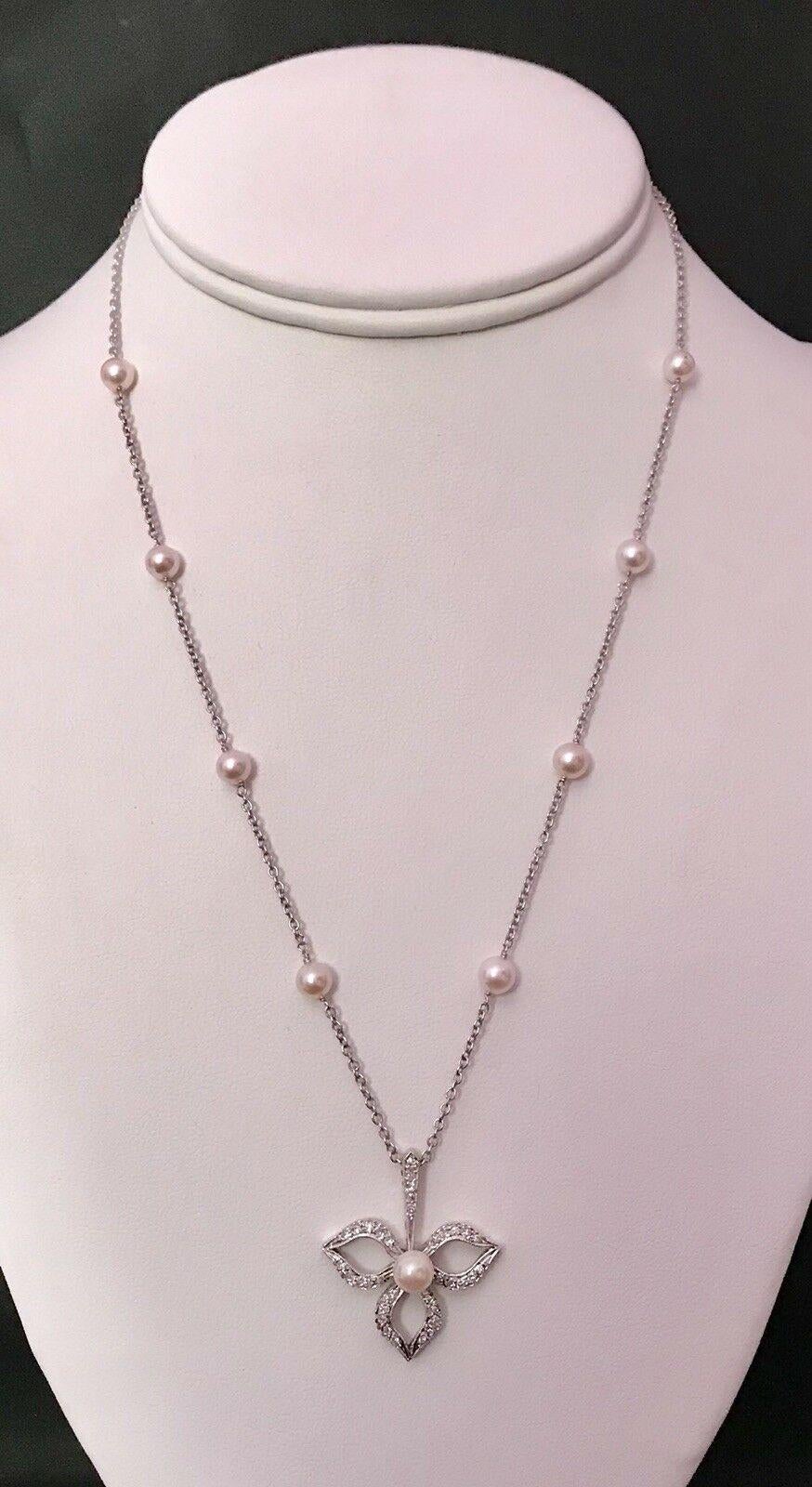 Diamond Akoya Pearl Necklace 14 Karat Gold Certified For Sale 2