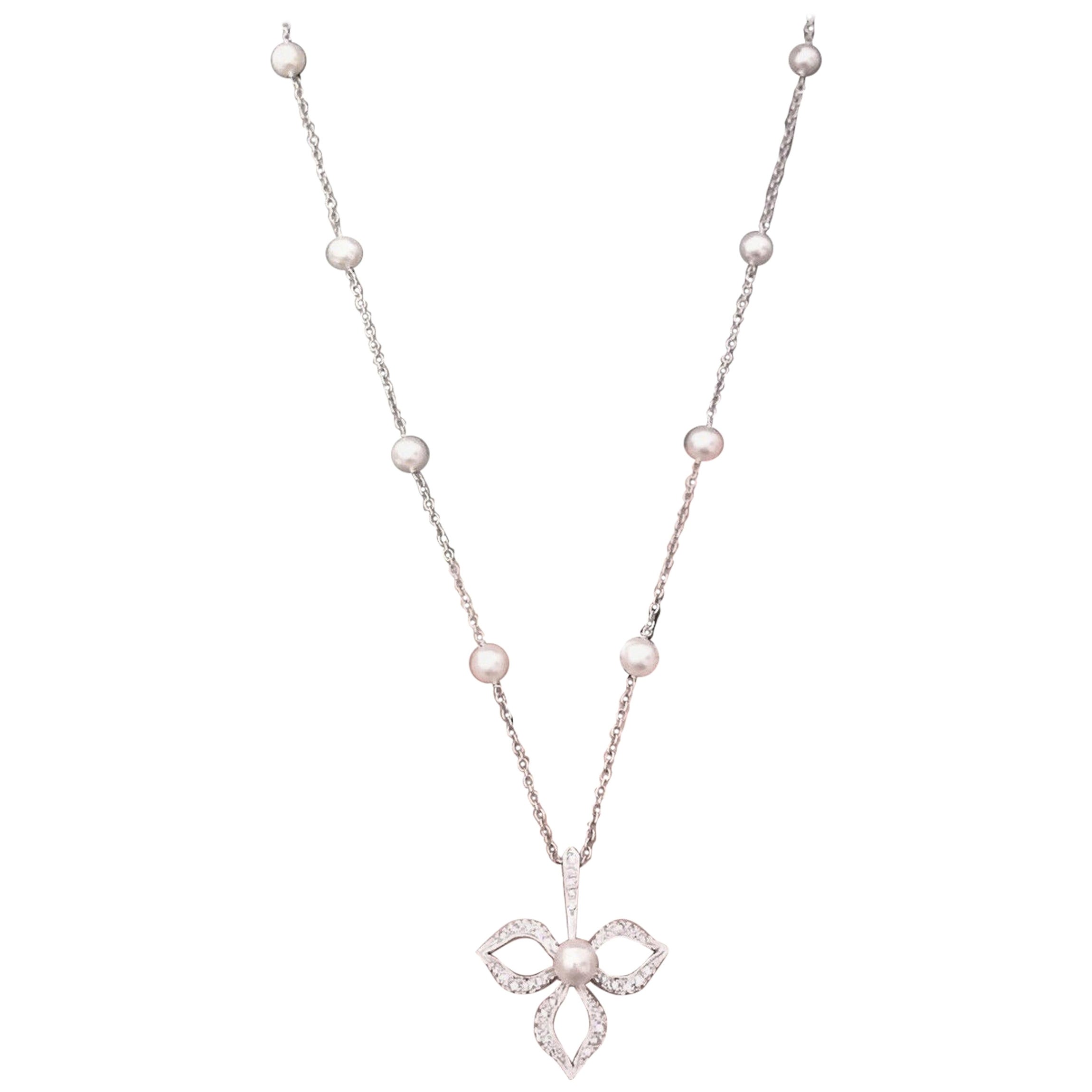 Diamant- Akoya-Perlenkette 14 Karat Gold zertifiziert