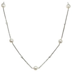 Diamond Akoya Pearl Necklace 14 Karat Gold Certified