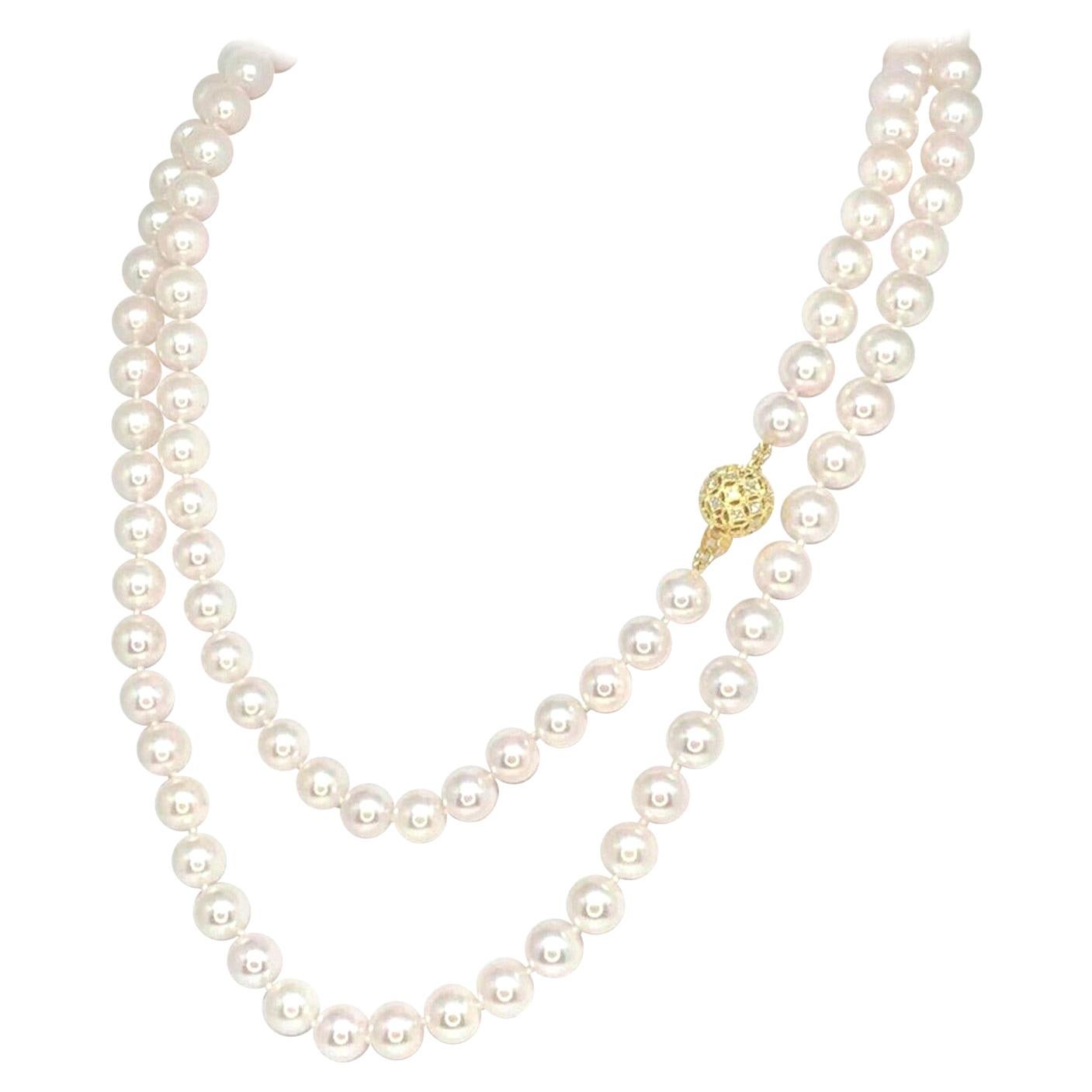 Diamond Akoya Pearl Necklace 14k Gold Certified