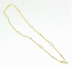Diamond Akoya Pearl Necklace 14k Gold Certified