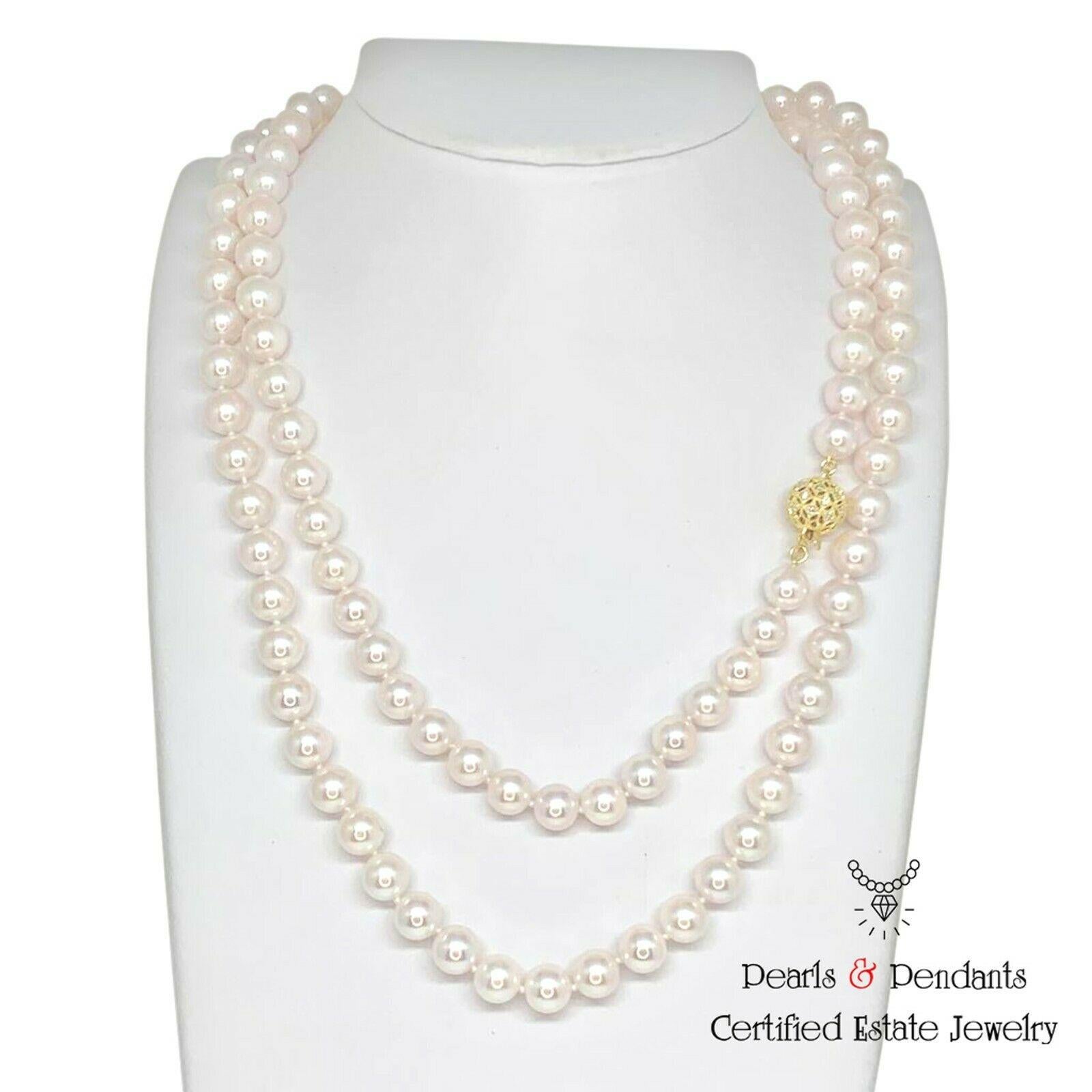 Modern Diamond Akoya Pearl Necklace 14k Gold Certified For Sale