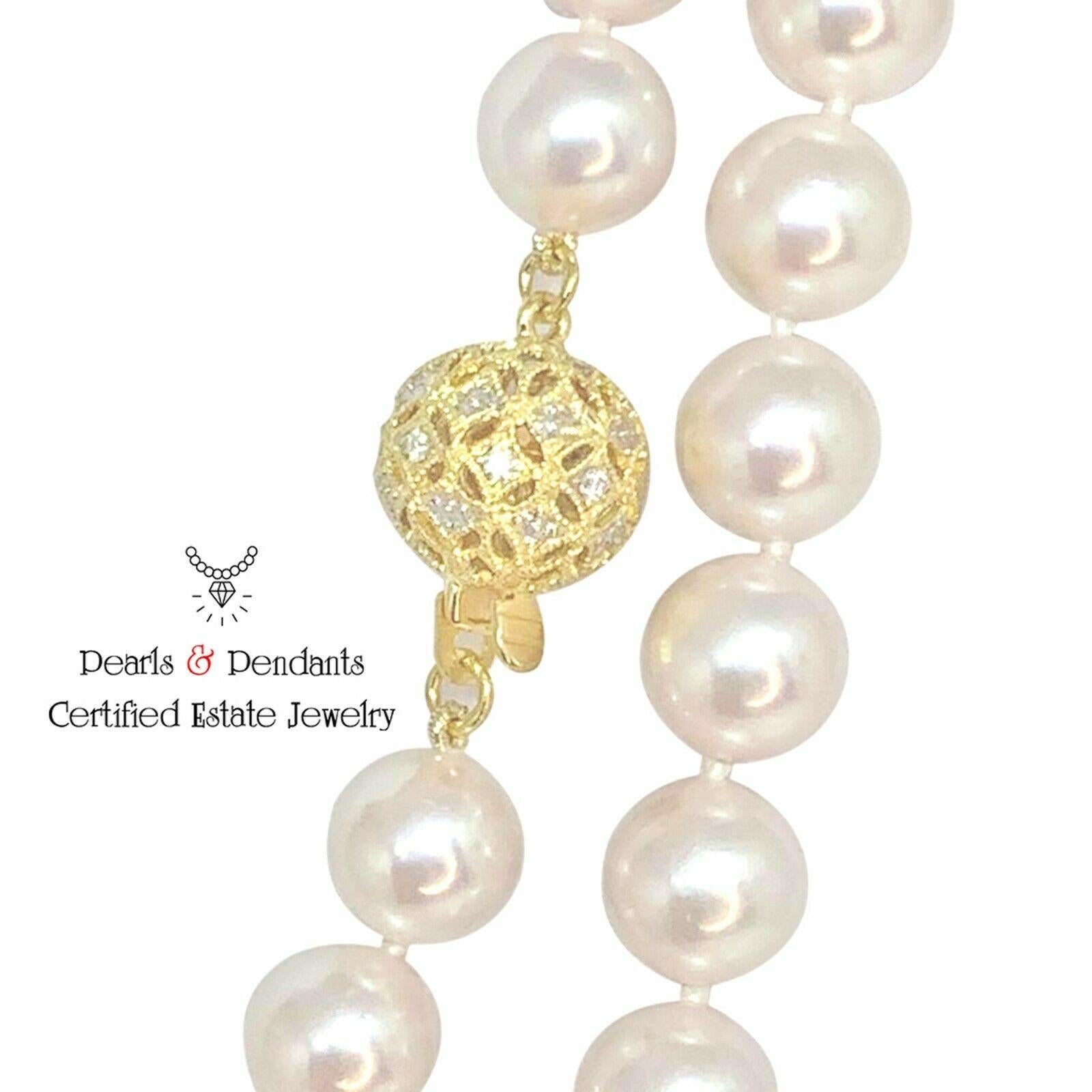 Diamond Akoya Pearl Necklace 14k Gold Certified In New Condition For Sale In Brooklyn, NY