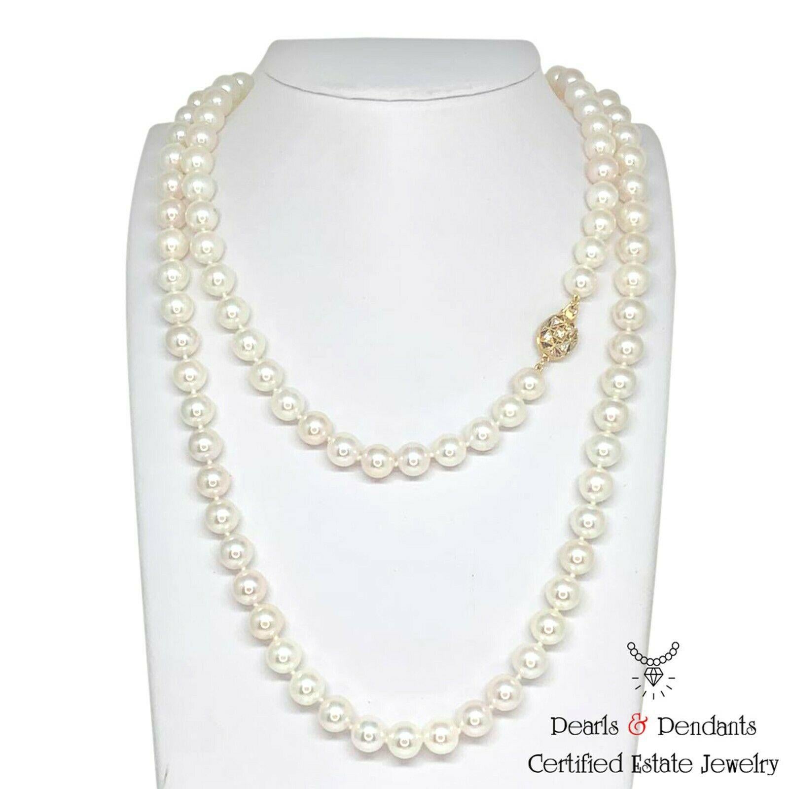 Fine Quality Akoya Pearl Diamond Necklace 14k Gold 8.5 mm 36 in Certified $9,750 010932

This is a Unique Custom Made Glamorous Piece of Jewelry!

Nothing says, “I Love you” more than Diamonds and Pearls!

This Akoya pearl necklace has been
