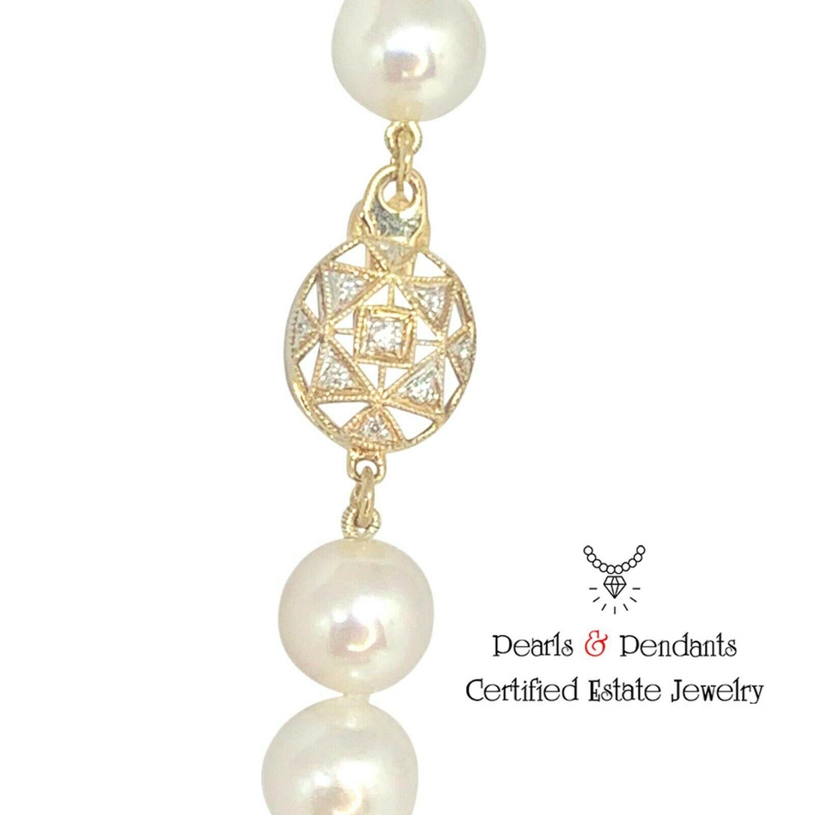 Diamond Akoya Pearl Necklace 14k Gold Certified In New Condition For Sale In Brooklyn, NY