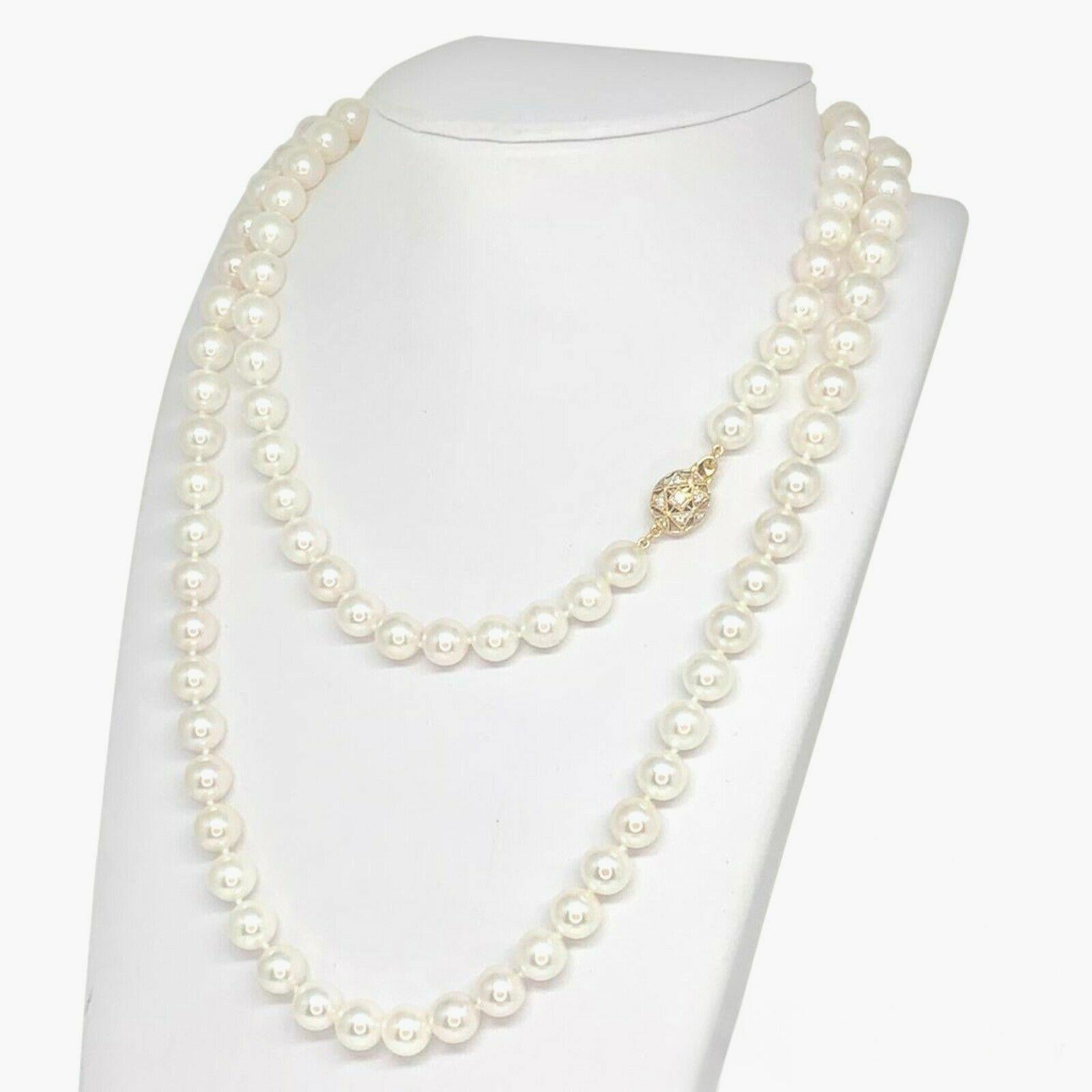 Diamond Akoya Pearl Necklace 14k Gold Certified For Sale 4
