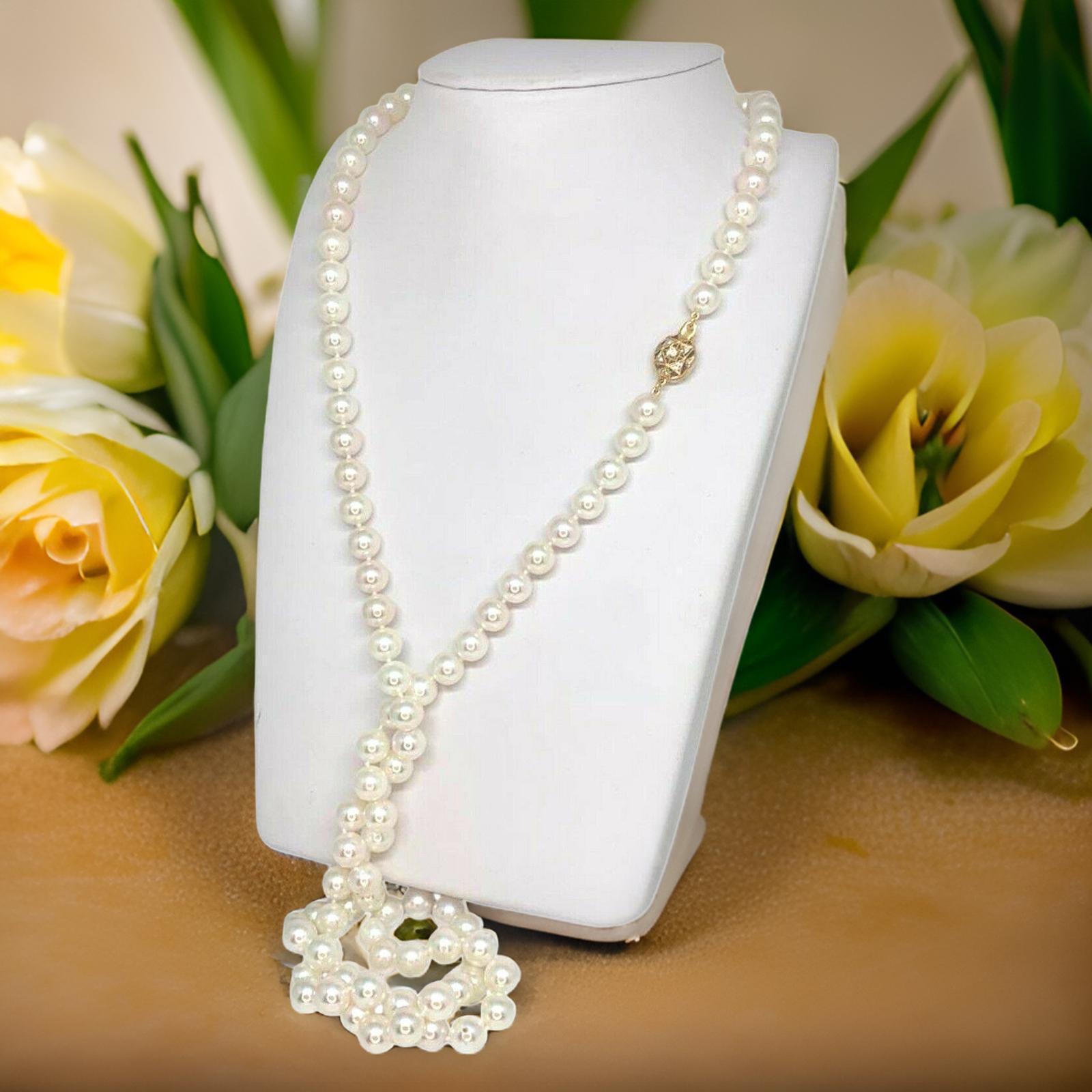 Diamond Akoya Pearl Necklace 14k Gold Certified For Sale 5