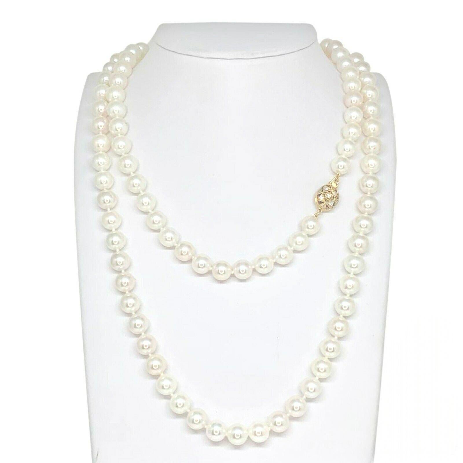 Diamond Akoya Pearl Necklace 14k Gold Certified For Sale 6