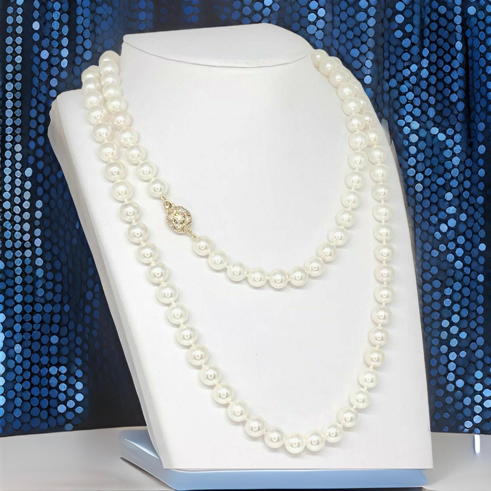 Diamond Akoya Pearl Necklace 14k Gold Certified For Sale 7