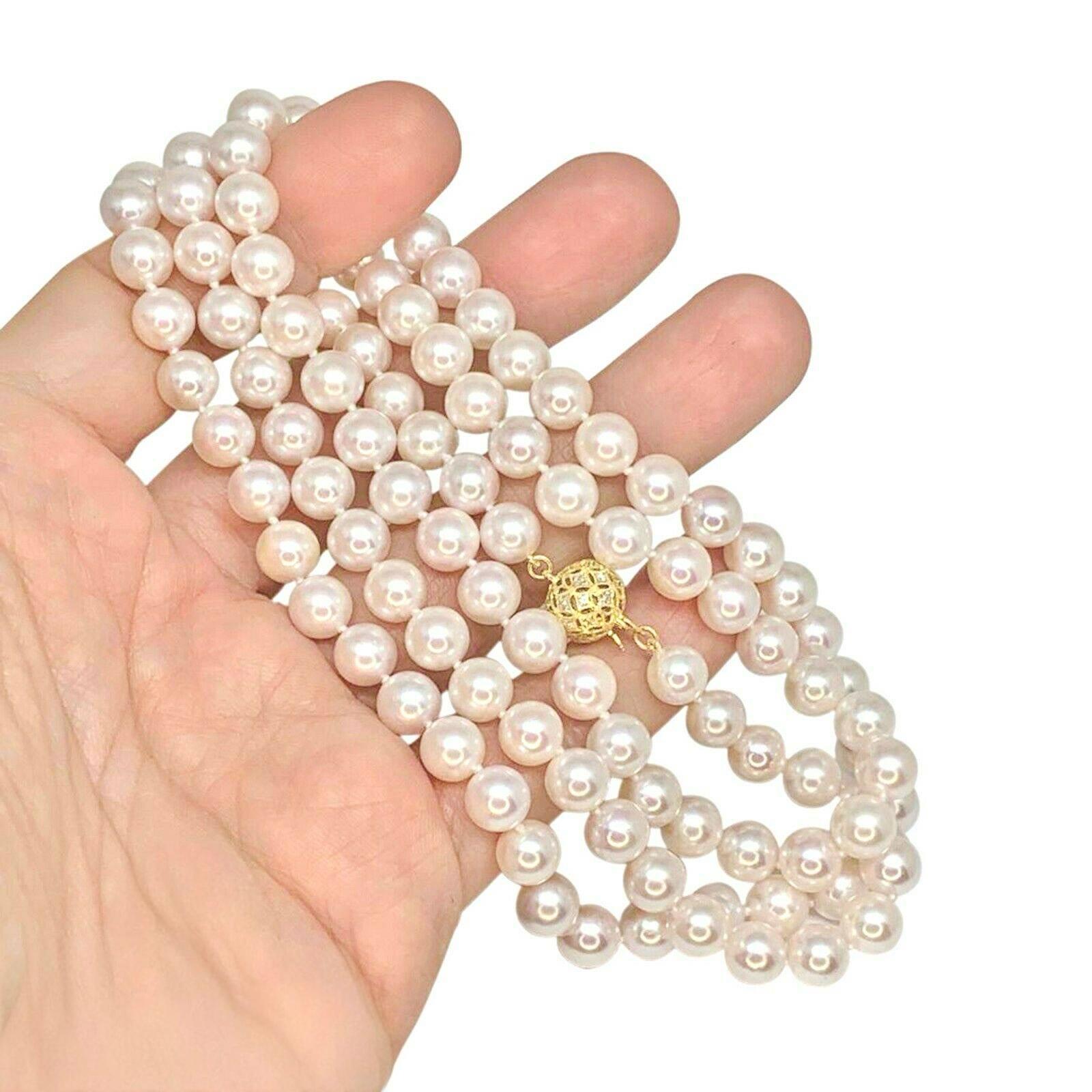 Fine Quality Akoya Pearl Diamond 36 inch Necklace 14k Gold 8 mm Certified $9,750 010930
 
This is a Unique Custom Made Glamorous Piece of Jewelry!
 
Nothing says, “I Love you” more than Diamonds and Pearls!
 
This Akoya pearl necklace has been