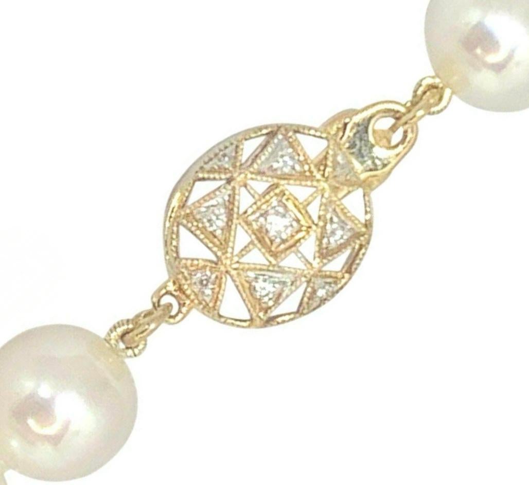 Modern Diamond Akoya Pearl Necklace 14k Gold Certified For Sale