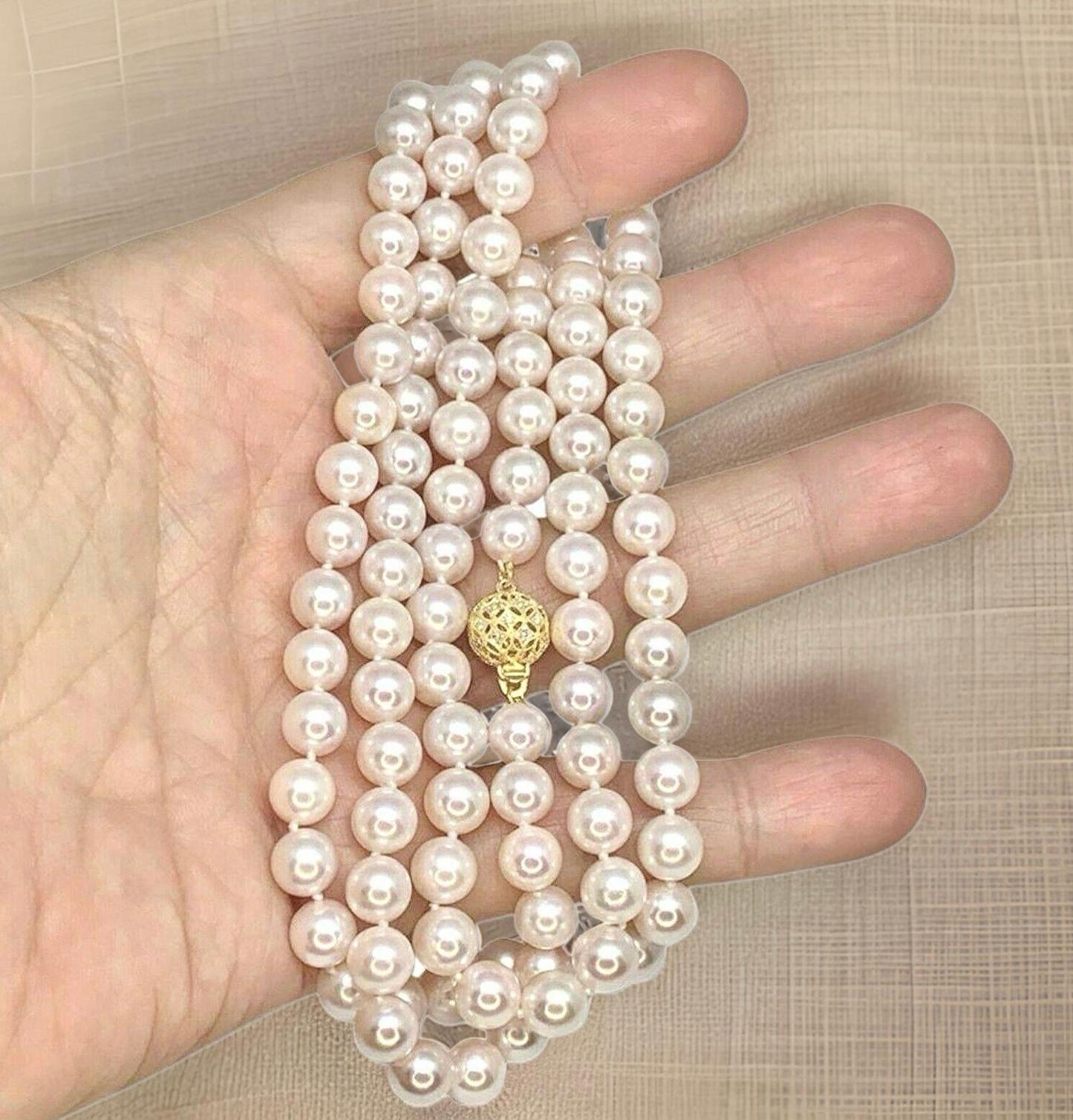 Modern Diamond Akoya Pearl Necklace 14k Gold Certified For Sale