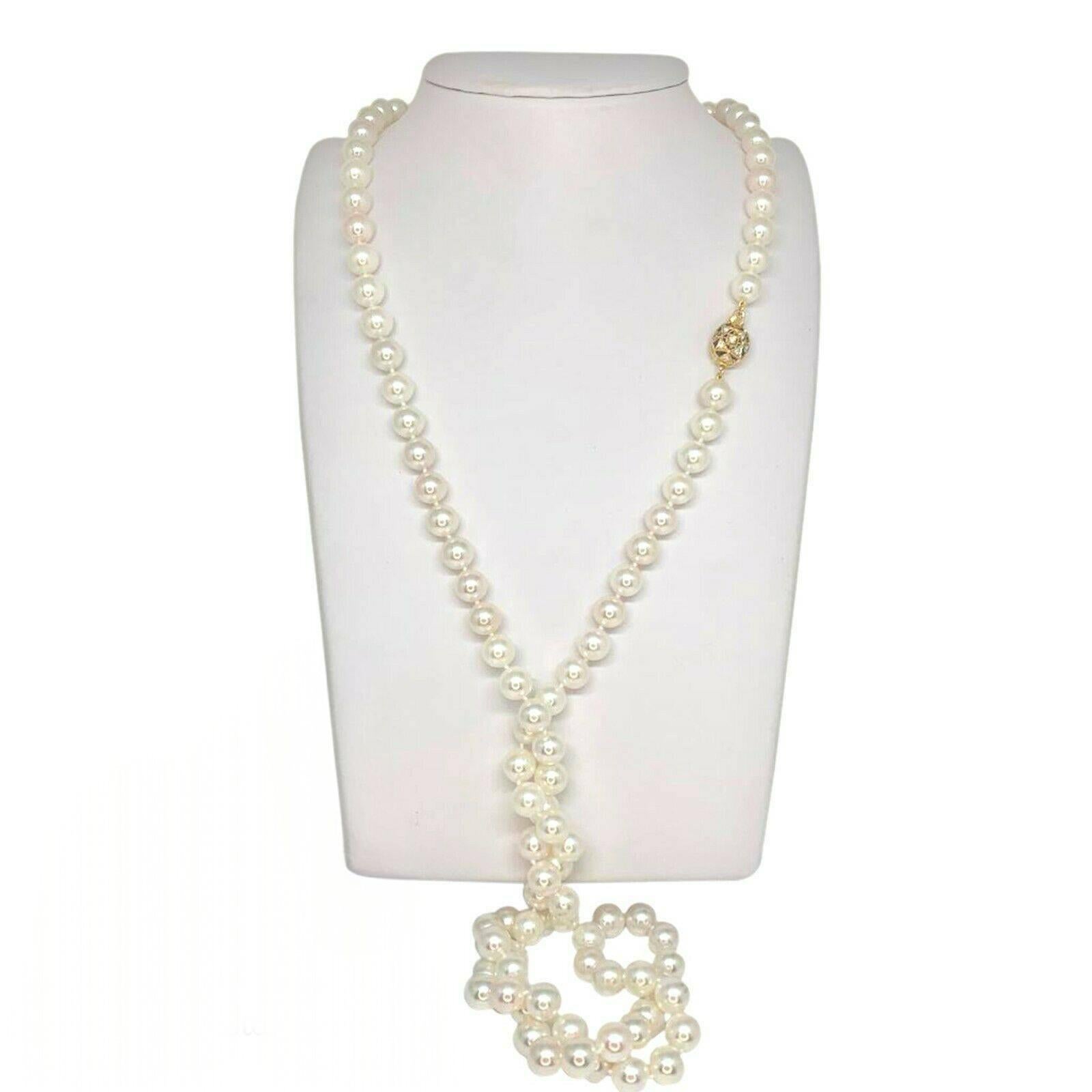 Diamond Akoya Pearl Necklace 14k Gold Certified In New Condition For Sale In Brooklyn, NY