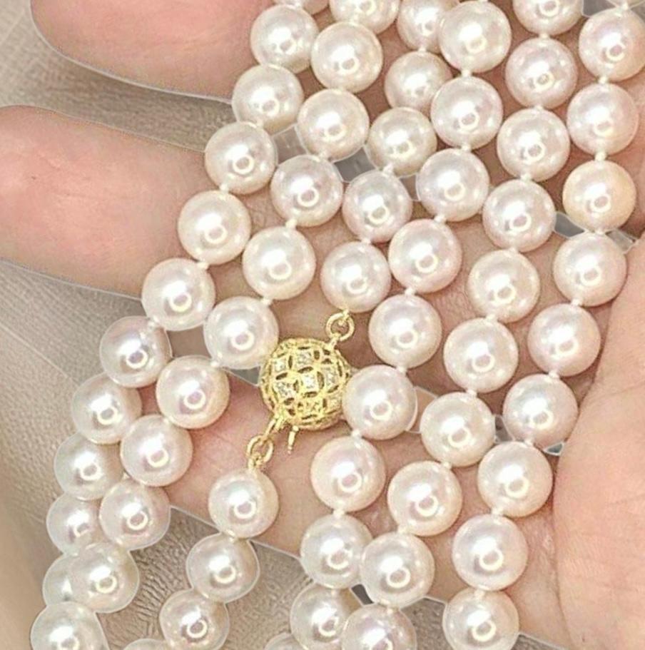 Diamond Akoya Pearl Necklace 14k Gold Certified In New Condition For Sale In Brooklyn, NY