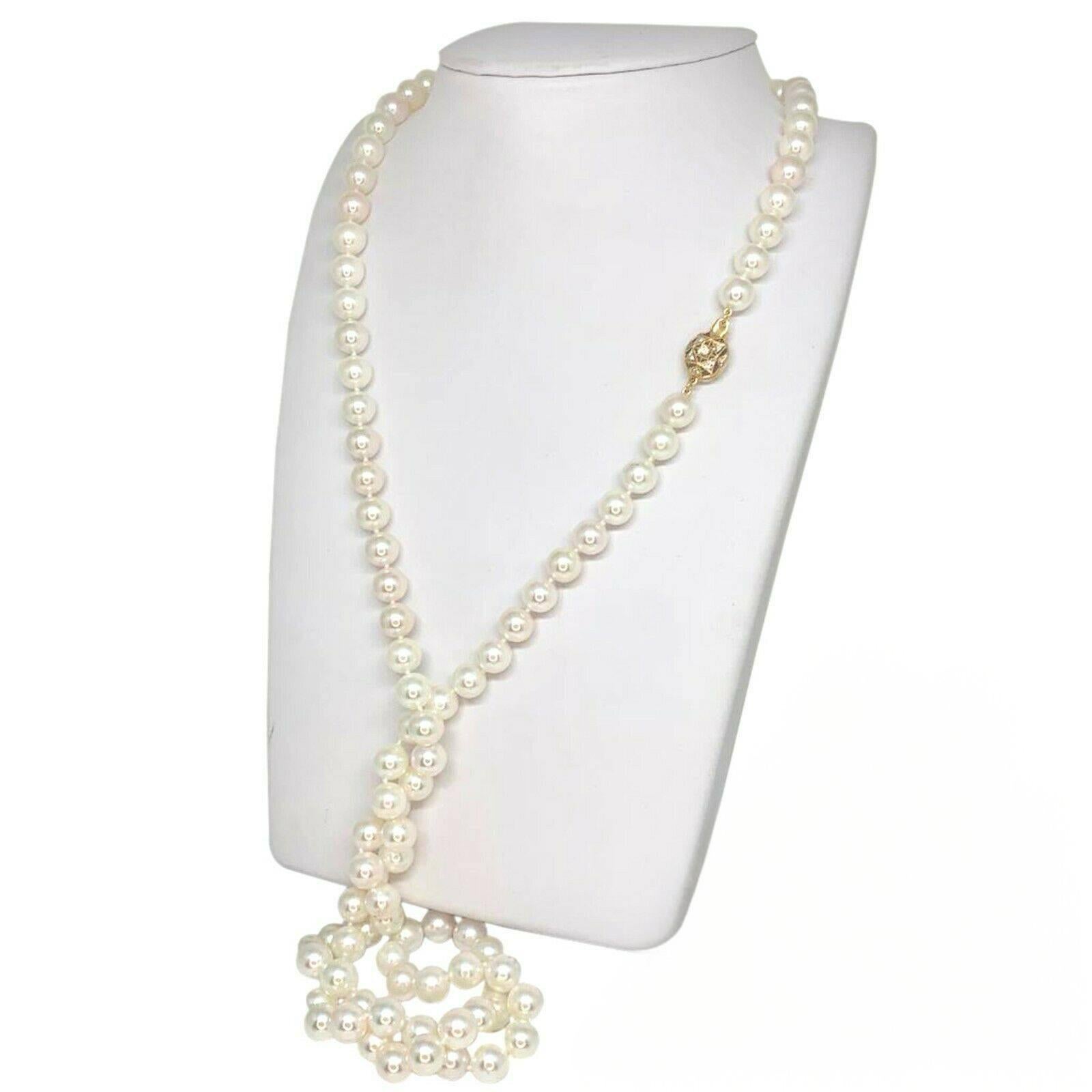 Diamond Akoya Pearl Necklace 14k Gold Certified For Sale 1