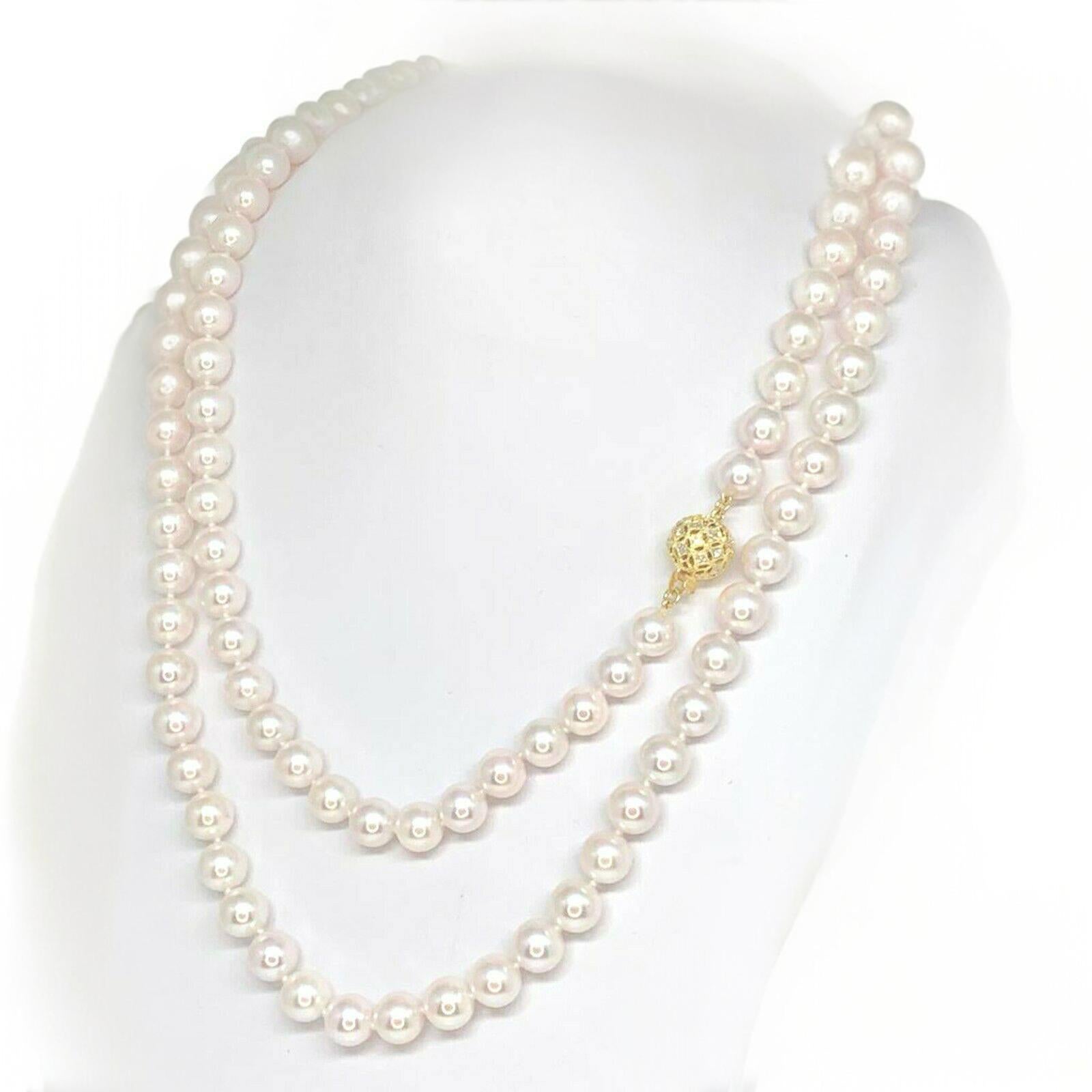 Women's Diamond Akoya Pearl Necklace 14k Gold Certified For Sale