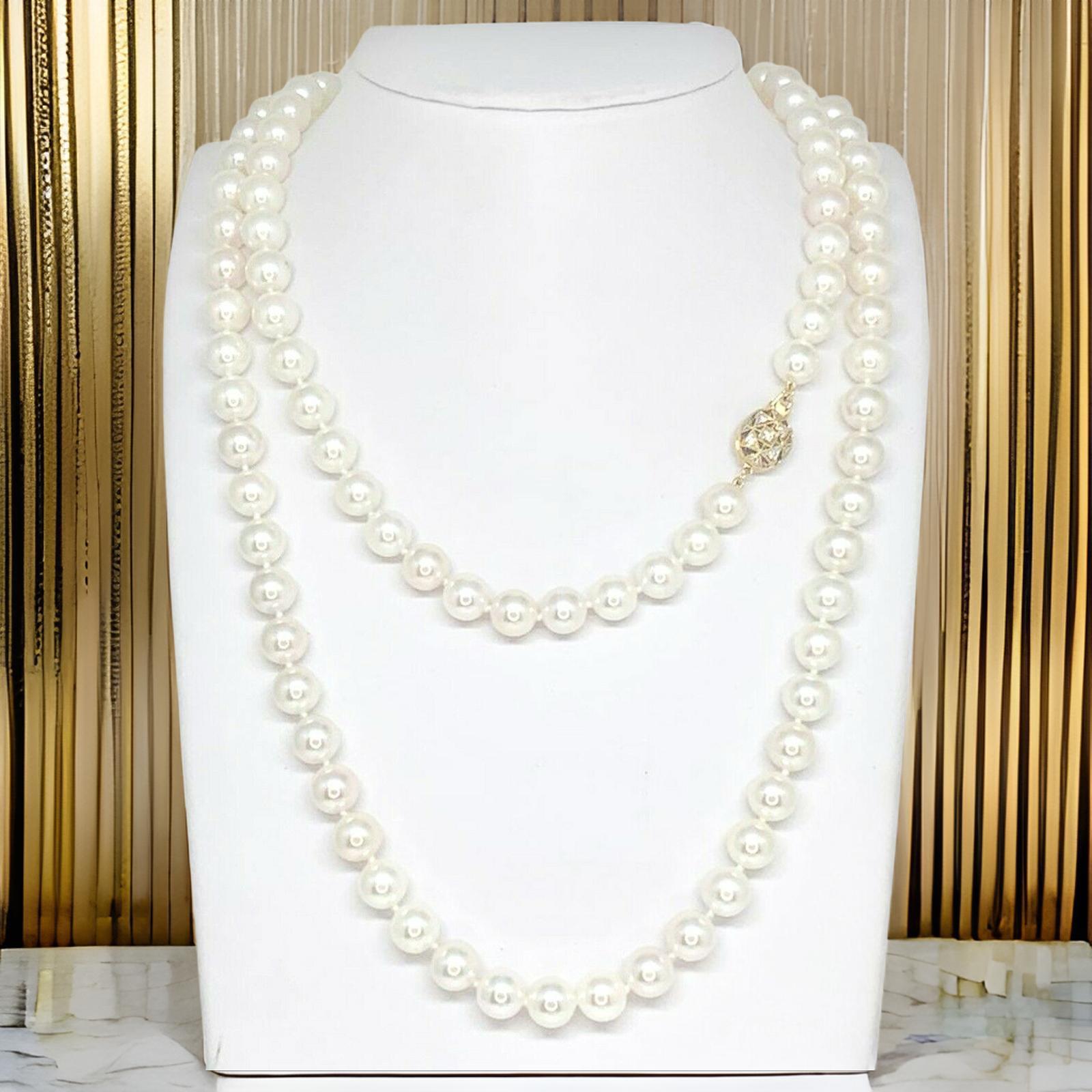 Diamond Akoya Pearl Necklace 14k Gold Certified For Sale 2