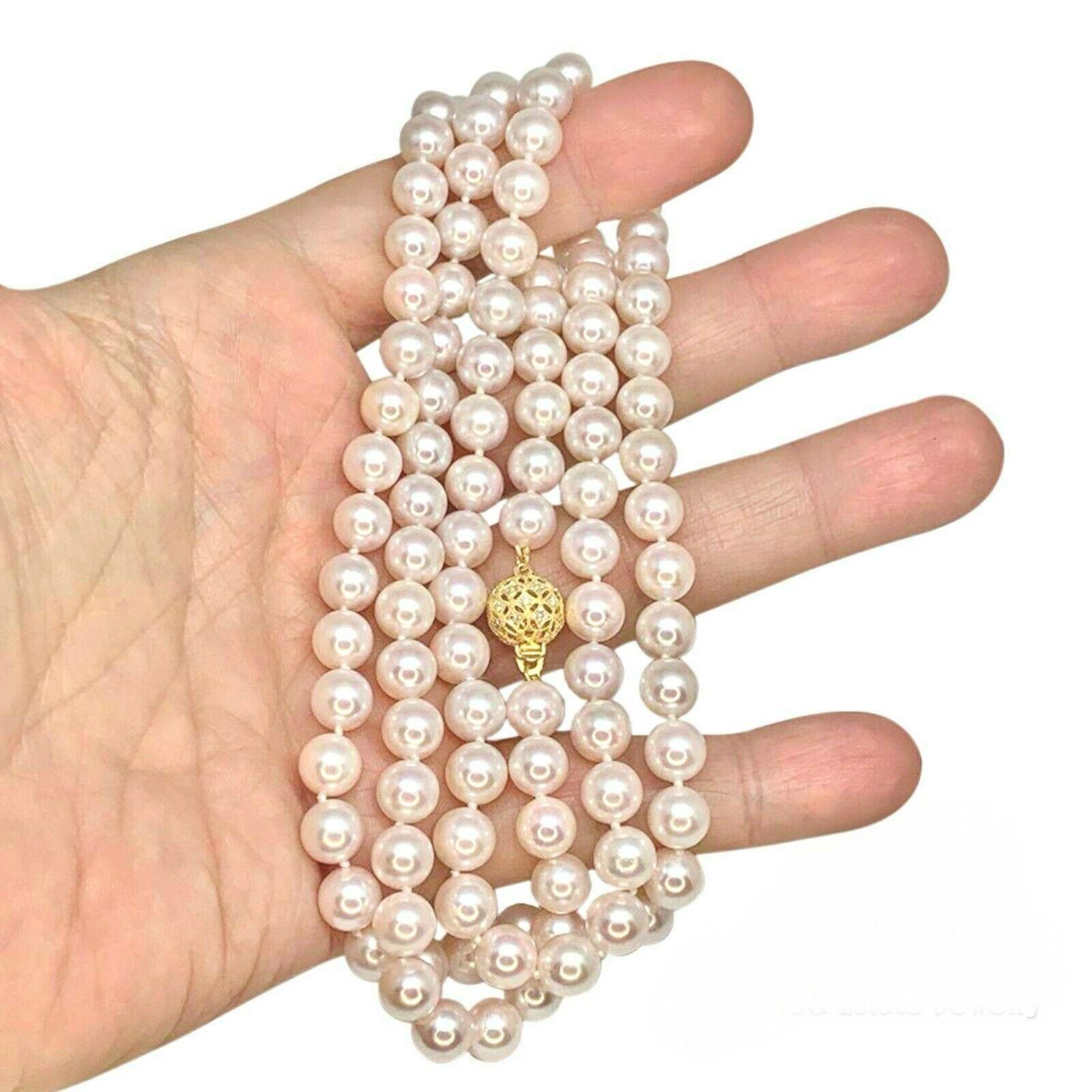 Diamond Akoya Pearl Necklace 14k Gold Certified For Sale 1