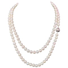 Diamond Akoya Pearl Necklace 14k White Gold Certified