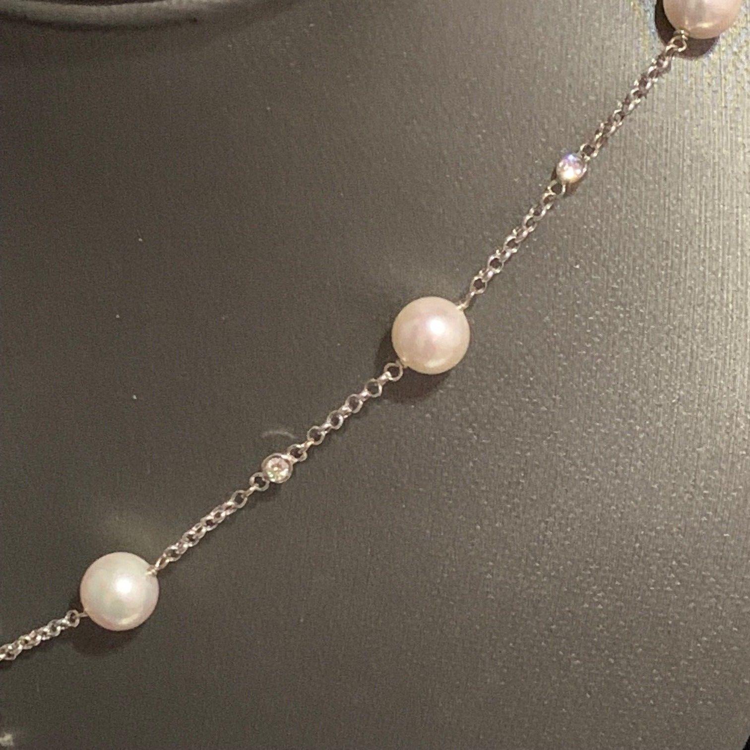 Diamond Akoya Pearl Necklace 14k White Gold Women Certified 1