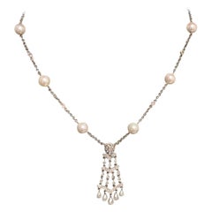 Diamond Akoya Pearl Necklace 14k White Gold Women Certified