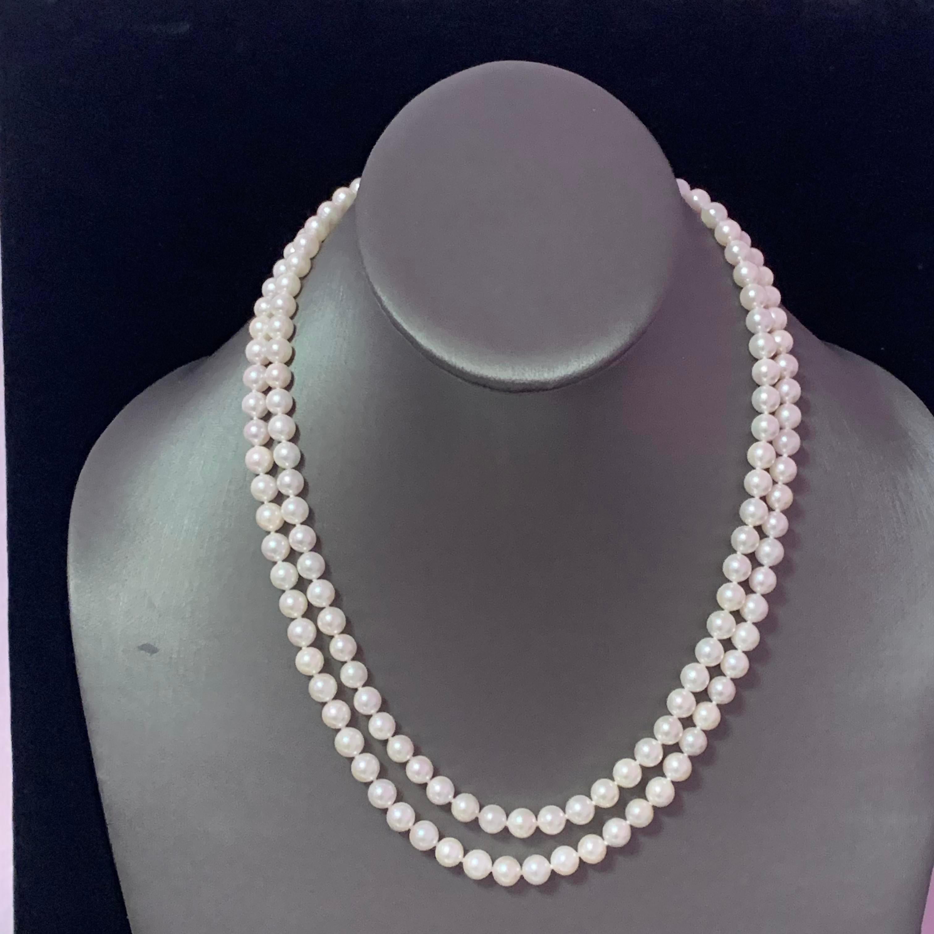 Collier de perles Akoya en or 14 carats avec diamants certifiés 6,5 mm en vente 6