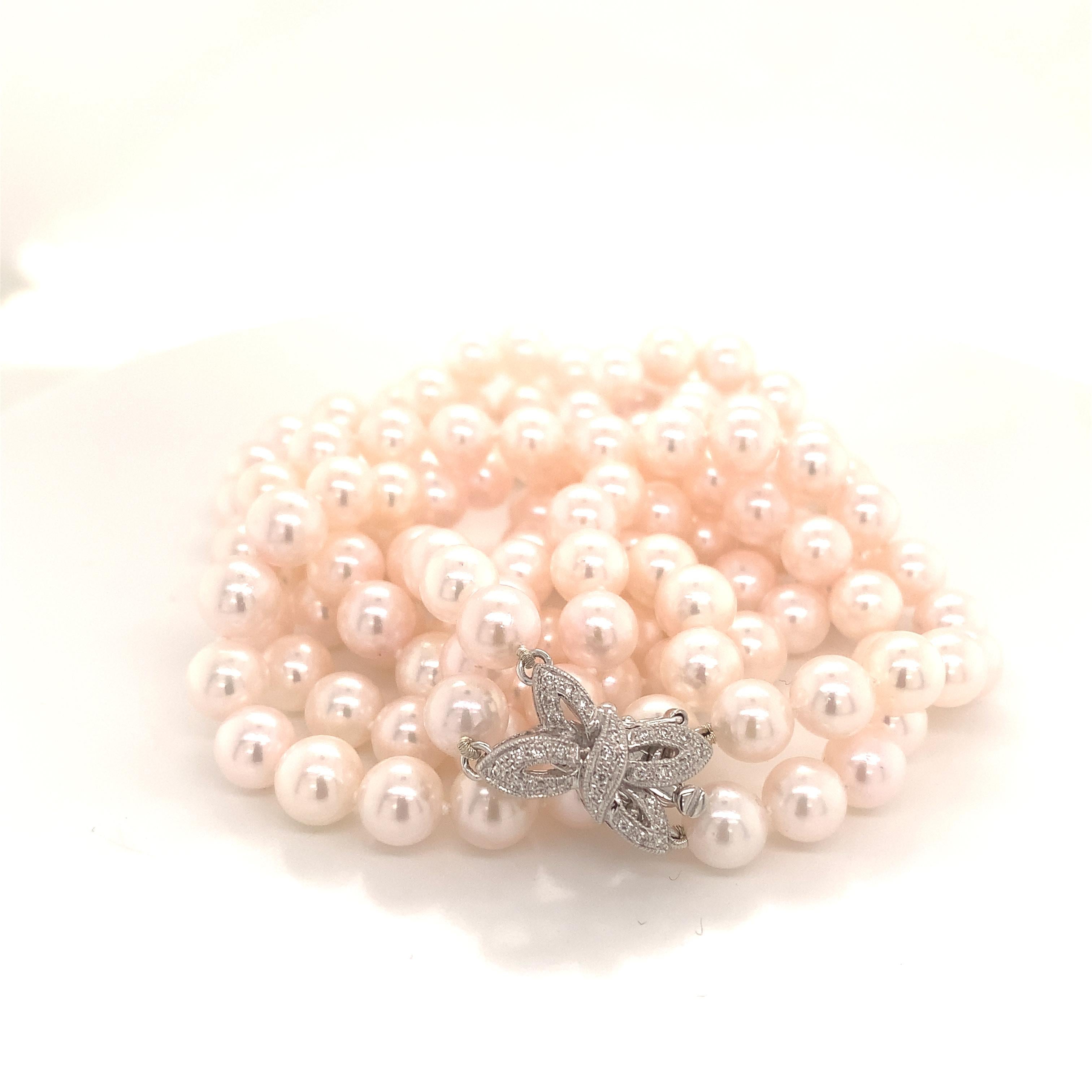 Collier de perles Akoya en or 14 carats avec diamants certifiés 6,5 mm en vente 2