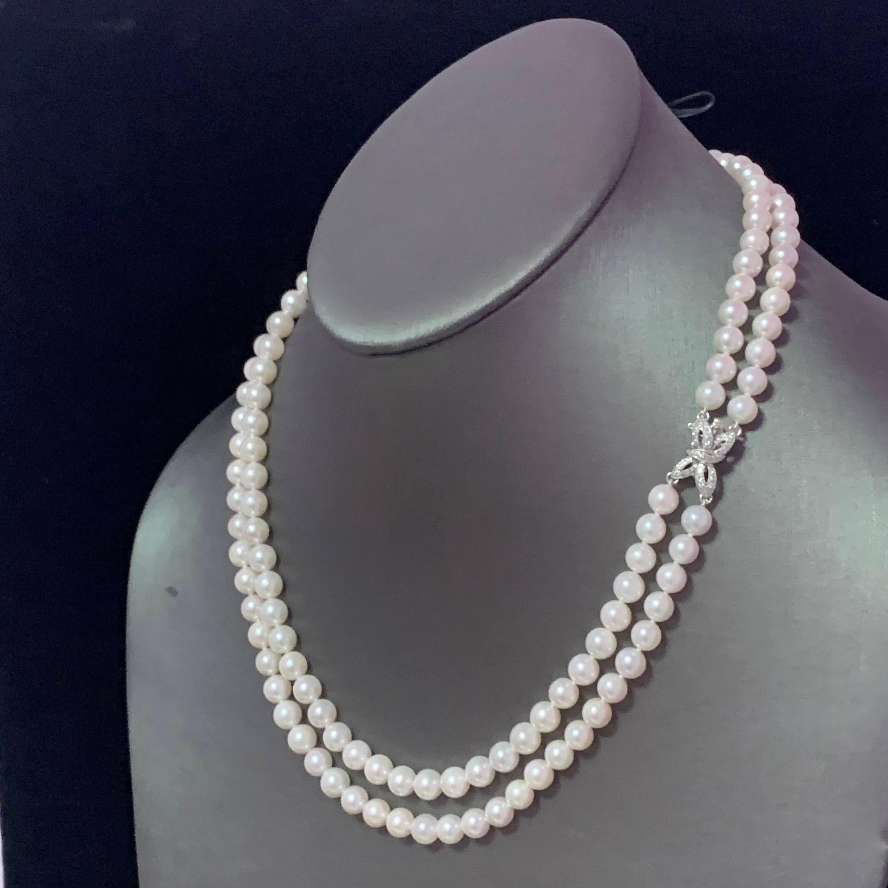 Diamond Akoya Pearl Necklace 14k Gold Certified For Sale 1