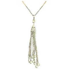 Diamond Akoya Pearl Necklace 18 Karat Gold Tassel Pendant Women Certified