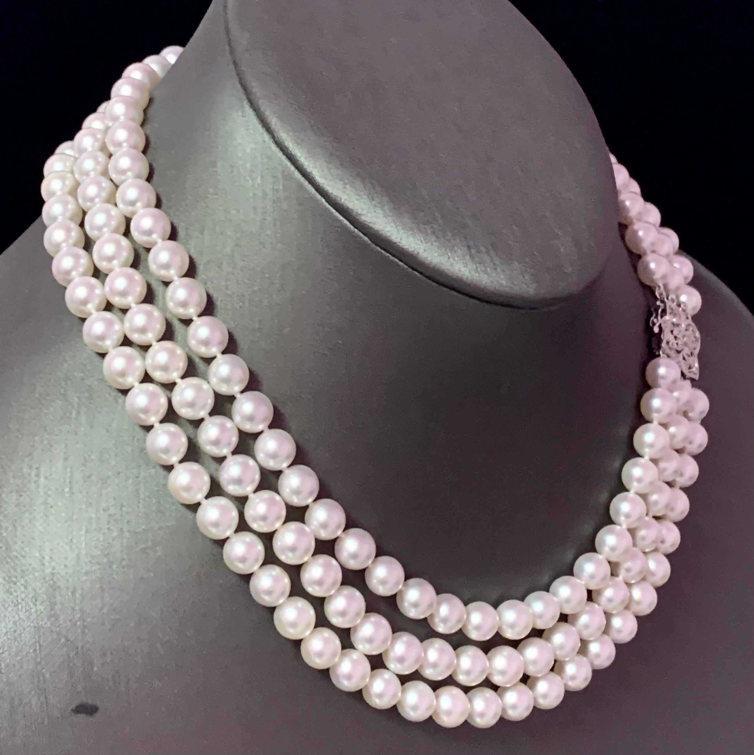 Diamond Akoya Pearl Necklace 14k Gold Certified 6