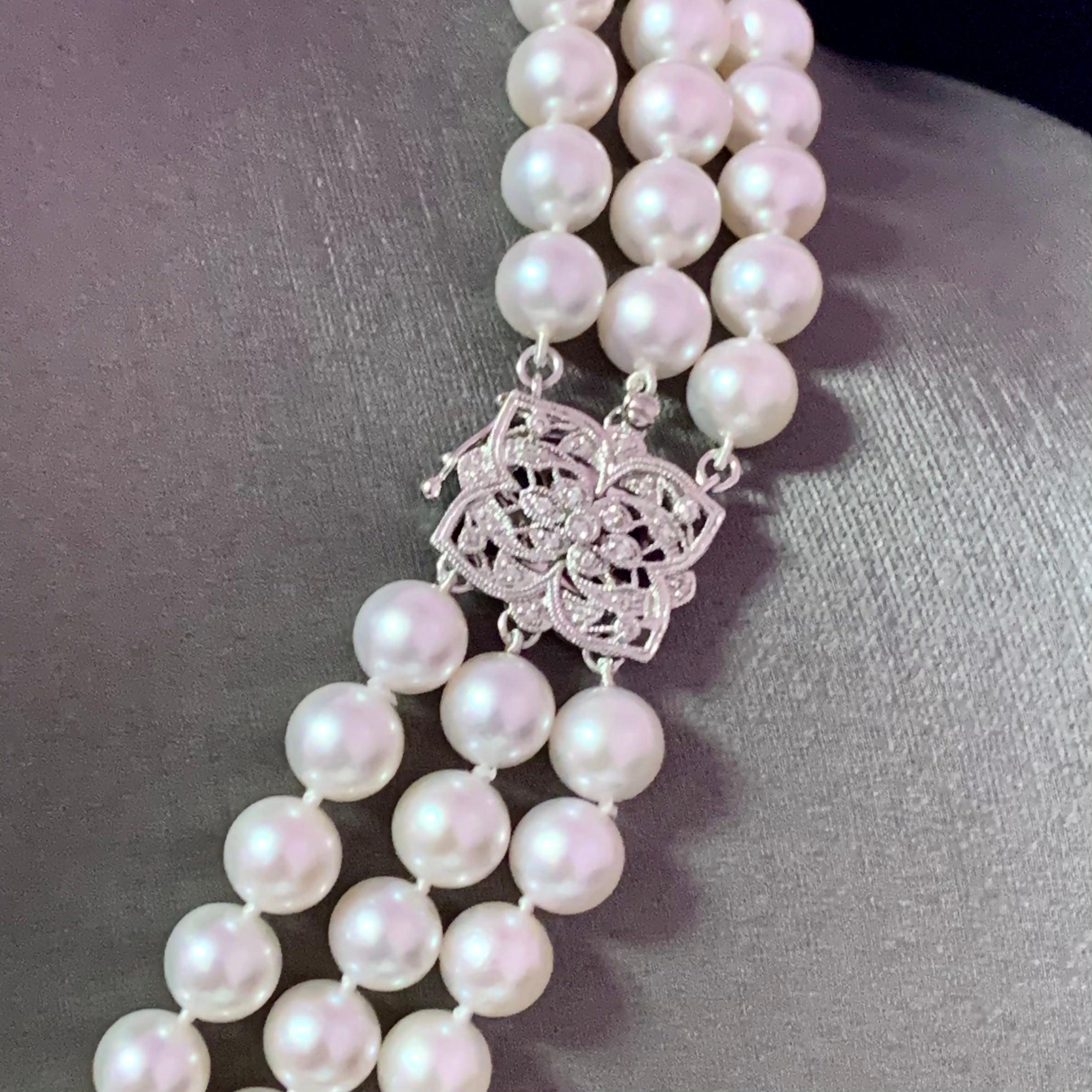 Fine Quality Akoya Pearl Diamond Necklace 18.25