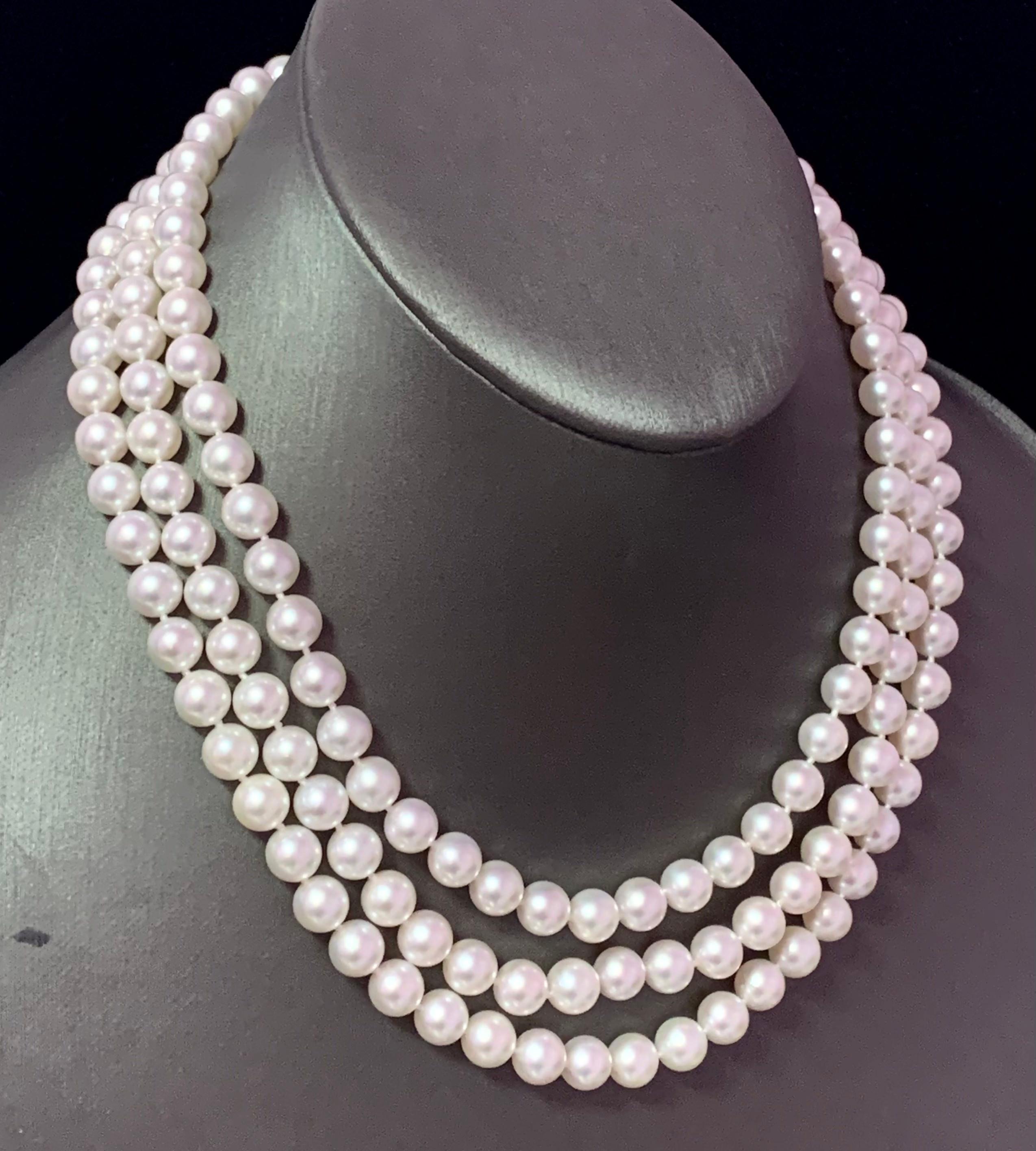 Women's Diamond Akoya Pearl Necklace 14k Gold Certified