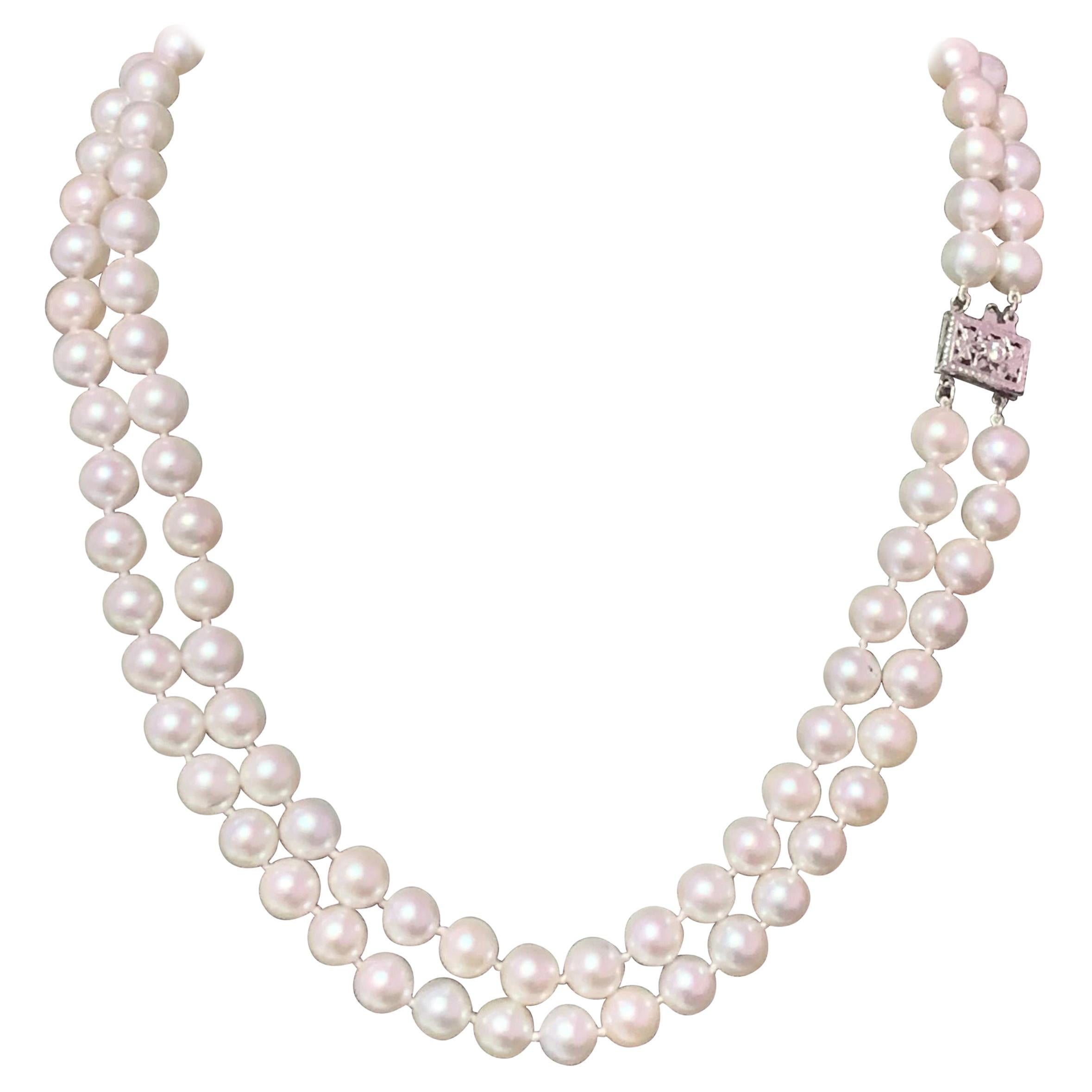 Multi Strand Cultured Akoya Pearl Diamond Enhancer Necklace For Sale at
