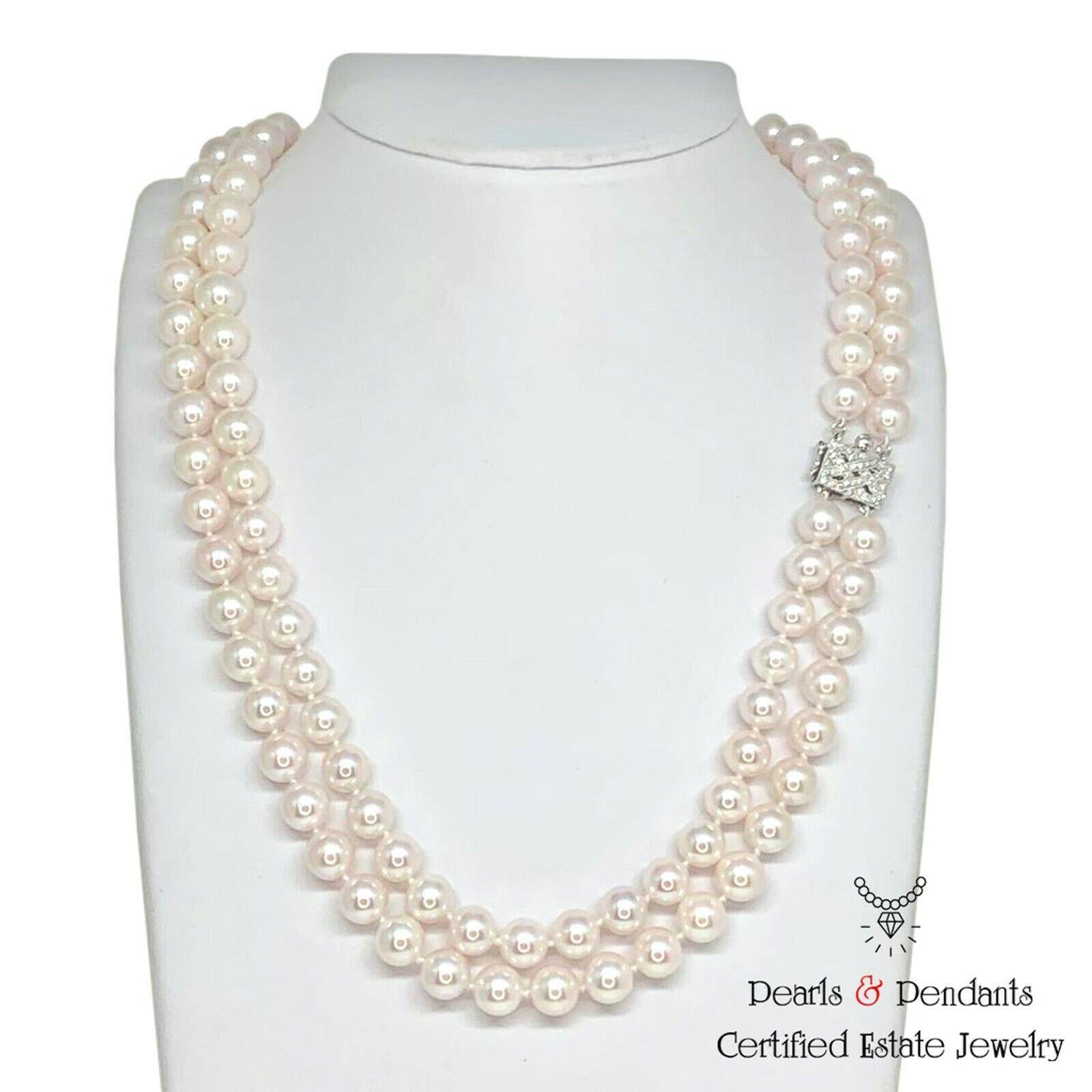 Fine Quality Akoya Pearl Diamond Necklace 8 mm 14k Gold 2-Strand Certified $9,750 010928

This is a Unique Custom Made Glamorous Piece of Jewelry!

Nothing says, “I Love you” more than Diamonds and Pearls!

This Akoya pearl necklace has been