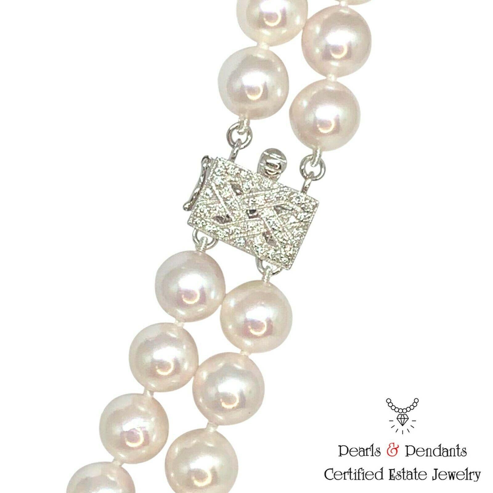 Diamant-Diamant- Akoya-Perlenkette 14k Gold 2-Strand zertifiziert im Zustand „Neu“ im Angebot in Brooklyn, NY