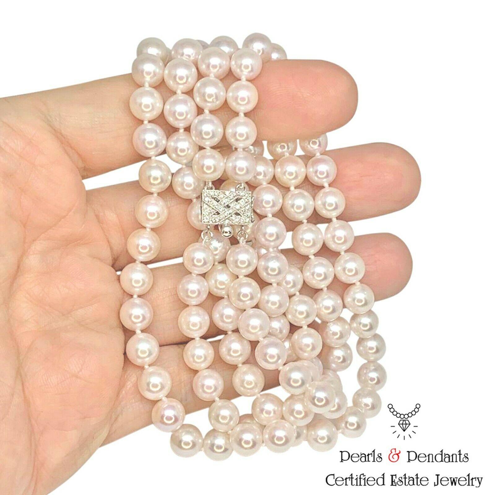 Diamant-Diamant- Akoya-Perlenkette 14k Gold 2-Strand zertifiziert im Angebot 1