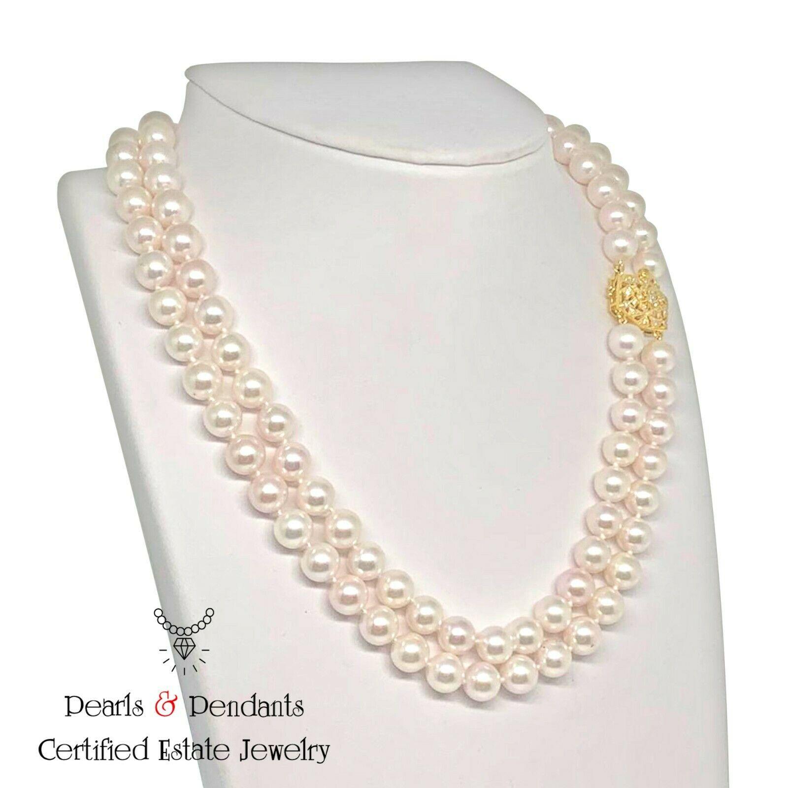 Certified $12,950 Unique High Fashion Authentic Fine Quality Akoya White PEARL 14 KT Gold Double Strand Diamond Necklace 

This is a One of a Kind Unique Custom Made Glamorous Piece of Fine Jewelry!

Nothing says, “I Love you” more than Diamonds and