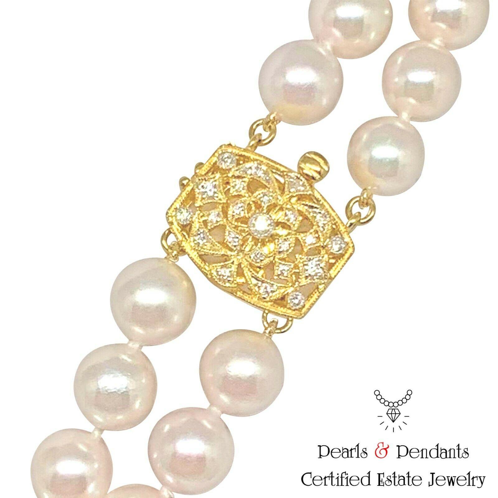 Women's Diamond Akoya Pearl Necklace 14k Gold 2-Strand Certified